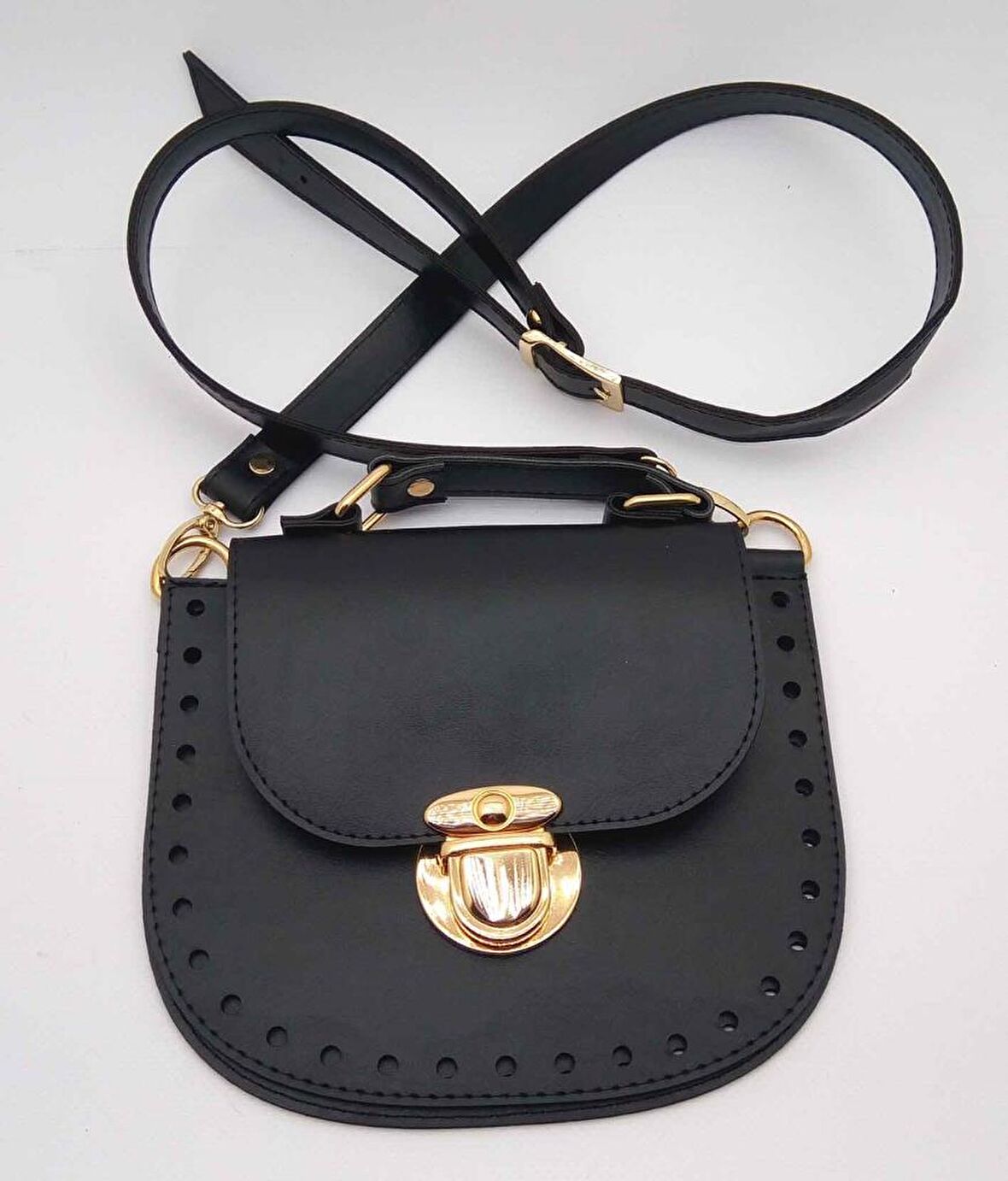 Siyah renk istiridye çanta seti Light Gold Metal