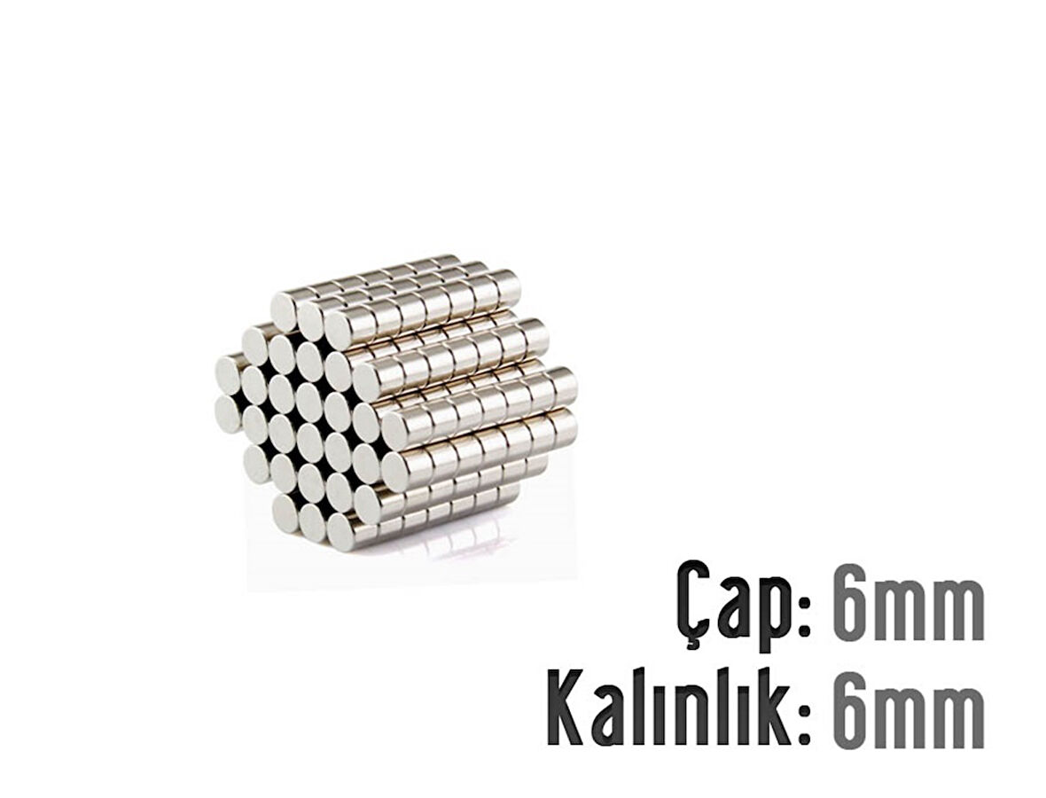 Neodyum Mıknatıs Silindir Çap 6mm , Kalınlık 6mm   ( 10 Adet)