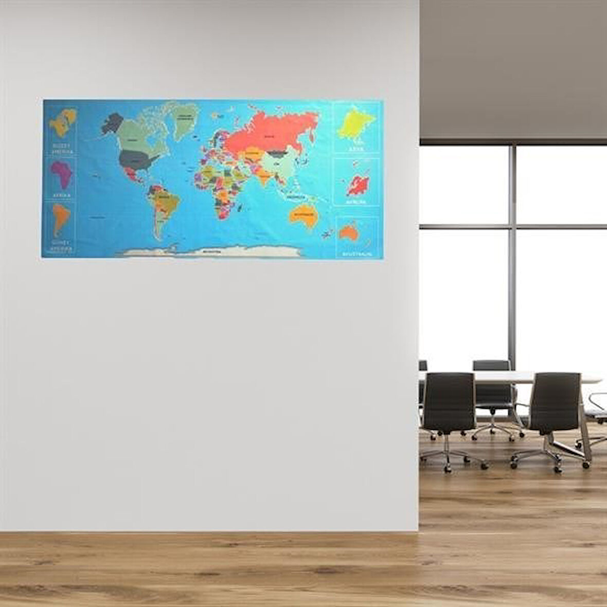 By Nevser® RenkliAtlas DünyaHaritası Manyetik Yapıştırıcı Gerektirmeyen Duvar Stickerı 118 CM * 56 CM