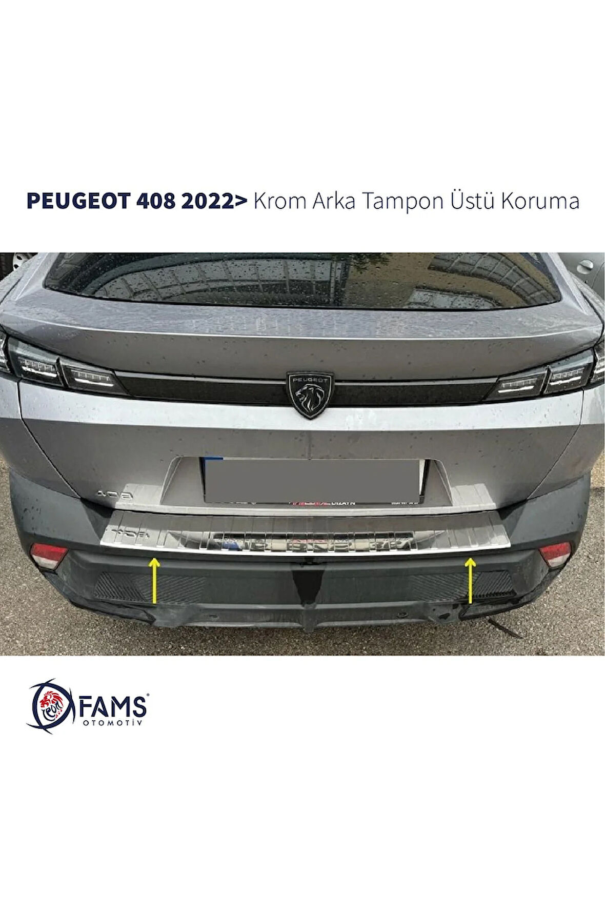 Peugeot 408 Krom Arka Tampon Üstü Koruma 2022> Paslanmaz Çelik