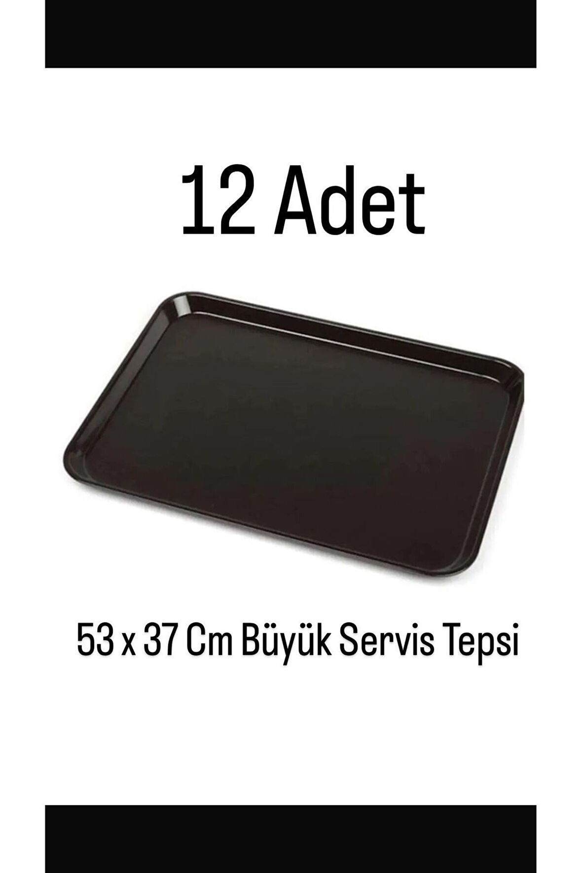 12 'lİ Büyük Boy Siyah Plastik Tepsi 53 x 37 cm Yemekhane tepsisi - Restoran Servis