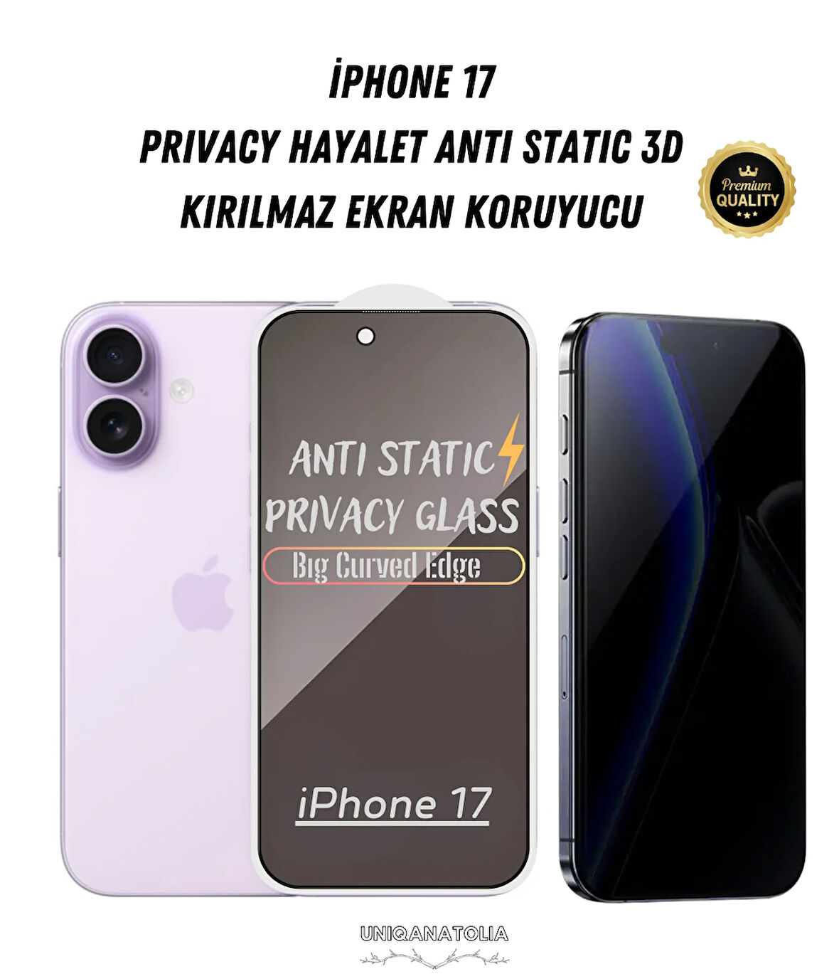 iPhone 17 Anti-Static 3D Prıvacy Hayalet Toz Tutmayan Kırılmaz Ekran Koruyucu