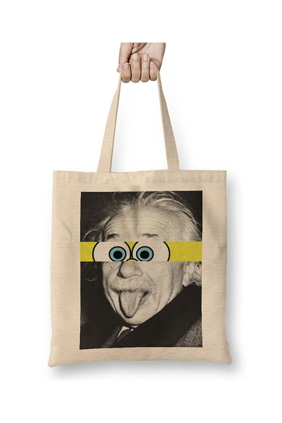 Einstein Komik Beyaz Bez Çanta Uzun Saplı Alışveriş Çantası Plaj Çantası