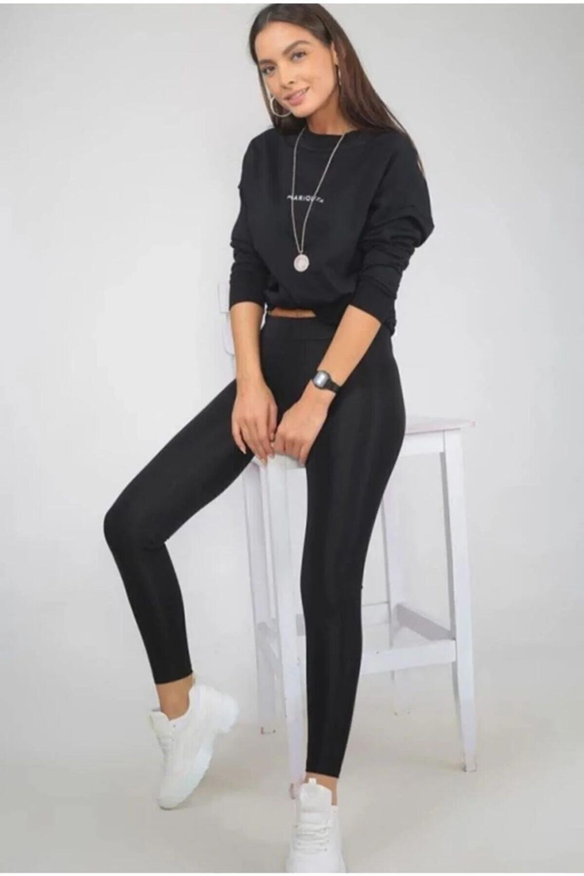 Kadın Gri Parlak Yüksek Bel Toparlayıcı Disko Tayt