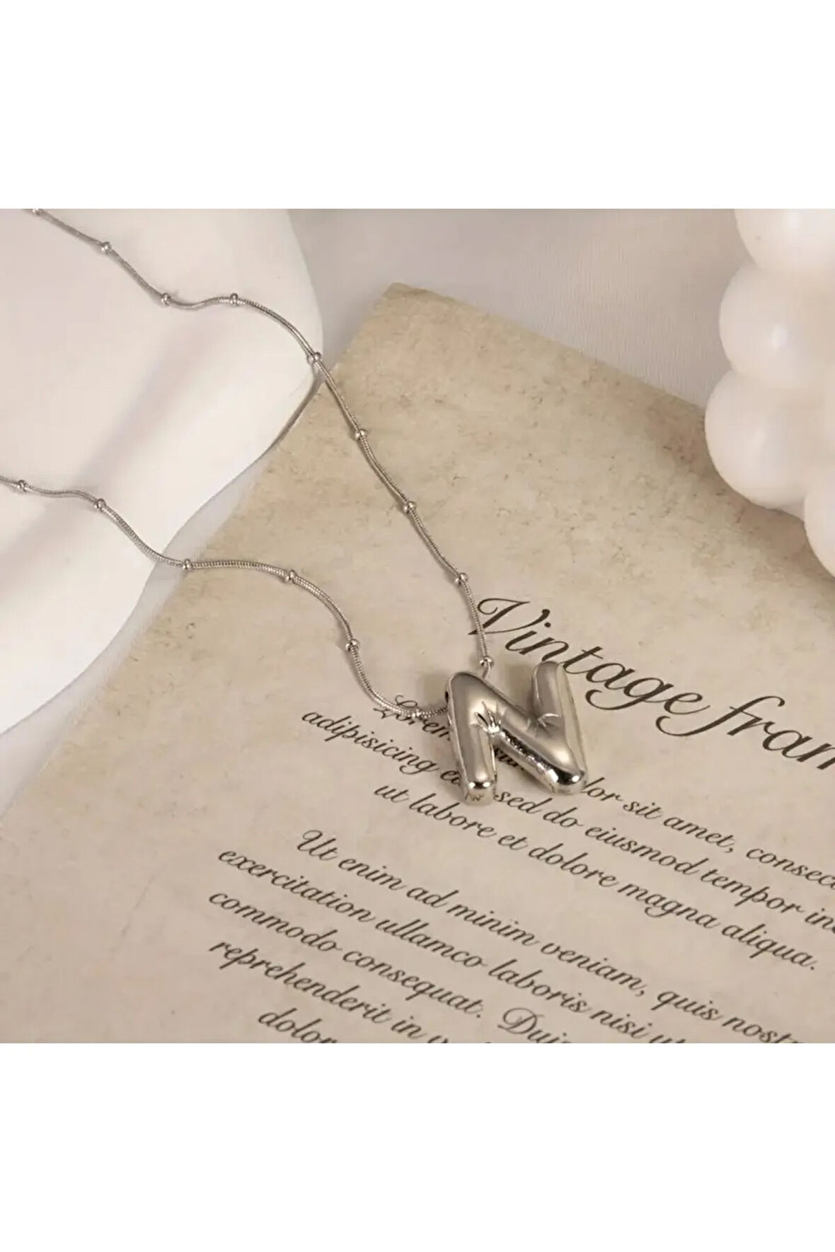 Kadın Çelik Kolye - N Harfi Balon Harf Kadın Kolye