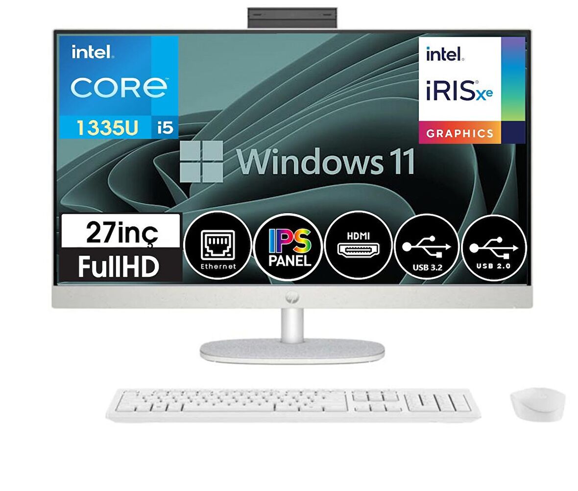HP All-in-One 27-cr0007ntt Intel® Core™ i5-1335U 32gb 1tb SSD 27" FHD IPS Windows11Home ALL IN ONE BİLGİSAYAR 8898B7EA05+ZettaUsbBellek