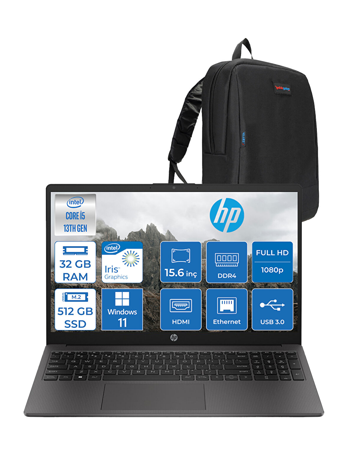 Hp 250 G10 Intel Core I5 1334U 32GB 512GB SSD Intel® Iris® Xᵉ Grafik Windows 11 Home 15.6" Taşınabilir Bilgisayar B2NC5ESH17 + Zetta Çanta