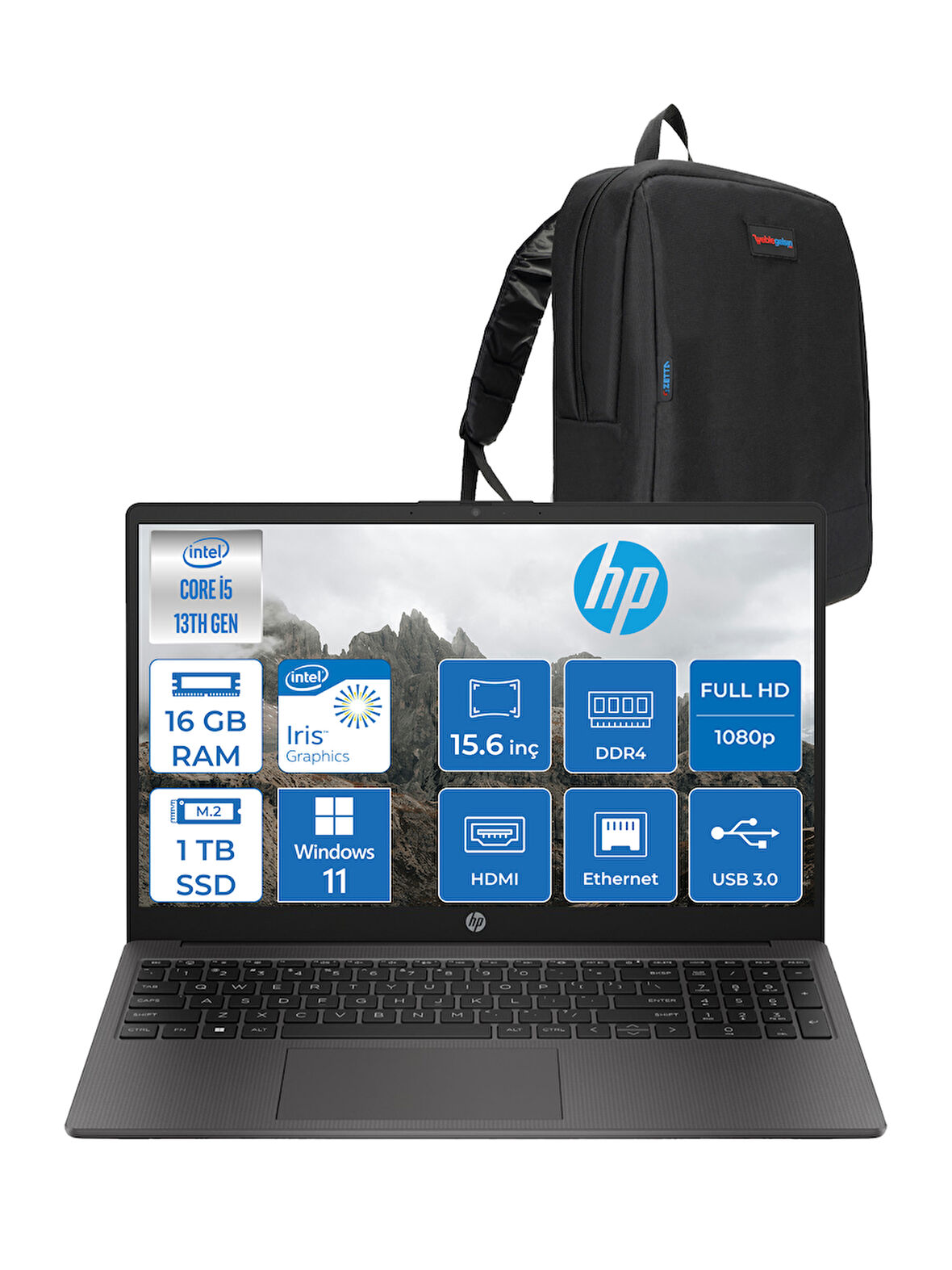 Hp 250 G10 Intel Core I5 1334U 16GB 1tb SSD Intel® Iris® Xᵉ Grafik Windows 11 Pro 15.6" Taşınabilir Bilgisayar B2NC5ESP08 + Zetta Çanta