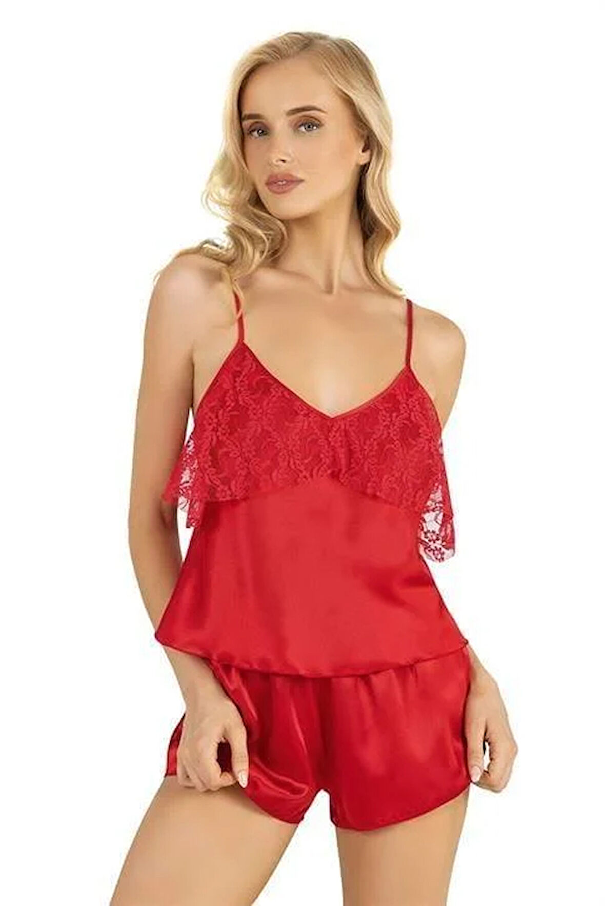 Aria's Closet Kırmızı Saten Şort Takımı 9214
