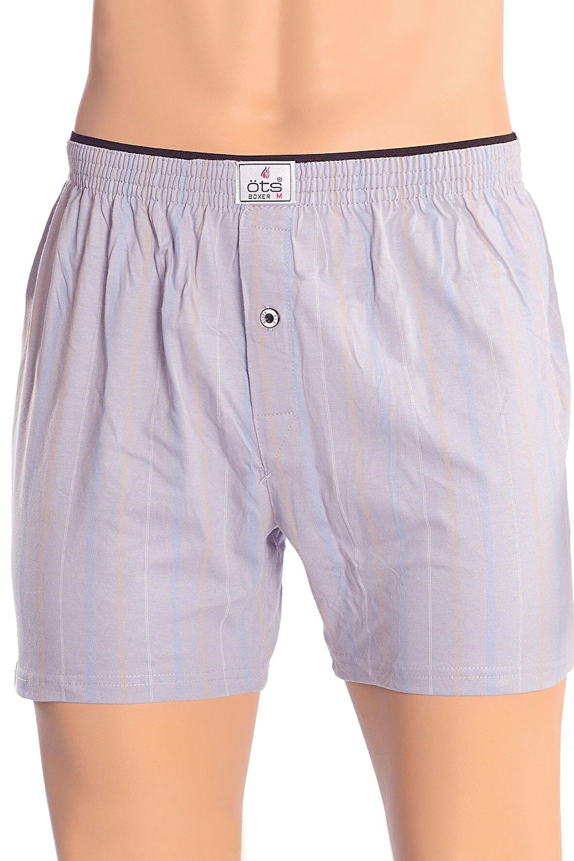 Öts Erkek Boxer Çizgili, Düğmeli (%100 Pamuk)