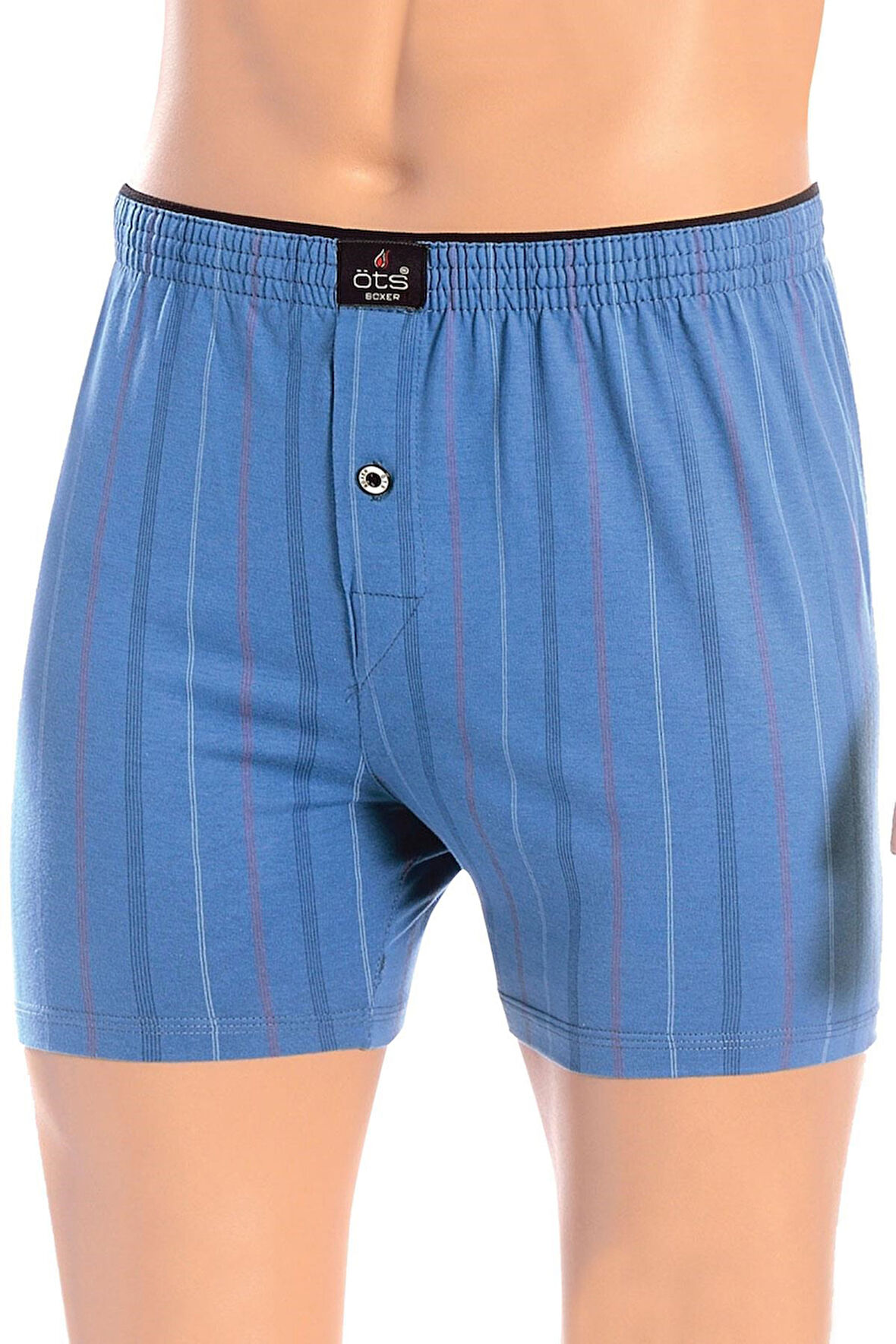 Öts Erkek Boxer Çizgili, Düğmeli (%100 Pamuk)