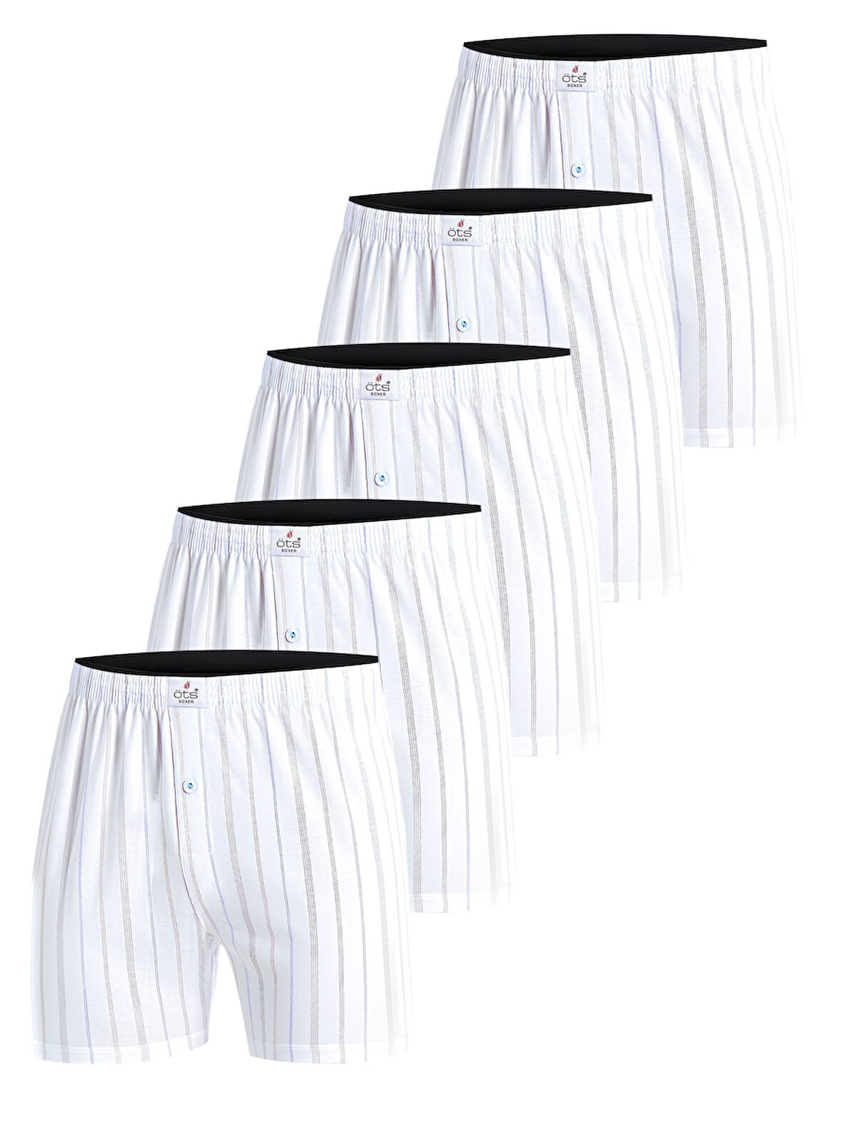 ÖTS Premium 5'li Çizgili Erkek Boxer - %100 Pamuk, Ultra Yumuşak Kumaş, Rahat Kalıp, Etiketsiz ve Ka
