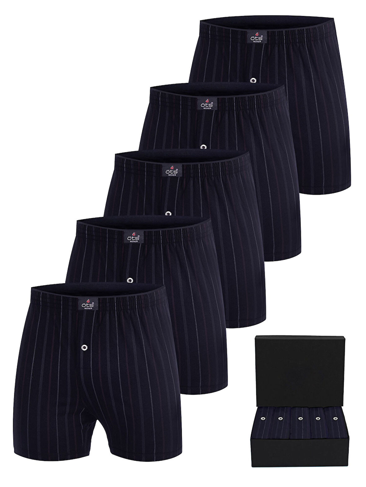 ÖTS Premium 5'li Çizgili Erkek Boxer - %100 Pamuk, Ultra Yumuşak Kumaş, Rahat Kalıp, Etiketsiz ve Ka