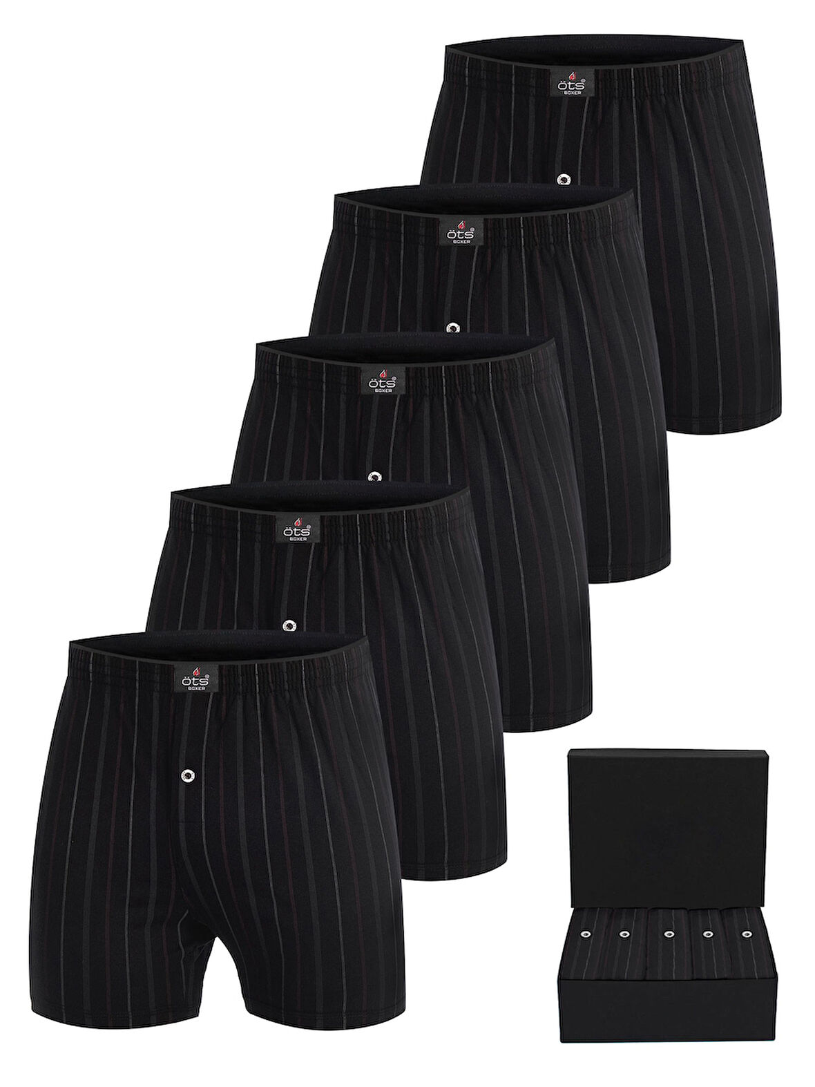 ÖTS Premium 5'li Çizgili Erkek Boxer - %100 Pamuk, Ultra Yumuşak Kumaş, Rahat Kalıp, Etiketsiz ve Ka