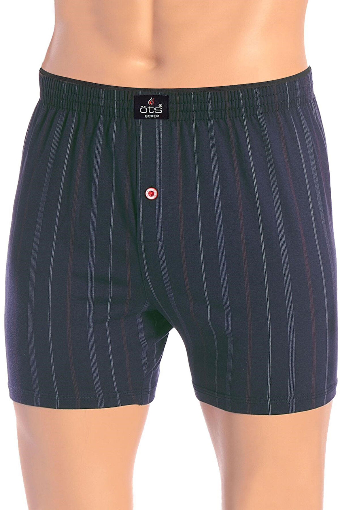Öts Erkek Boxer Çizgili, Düğmeli (%100 Pamuk)