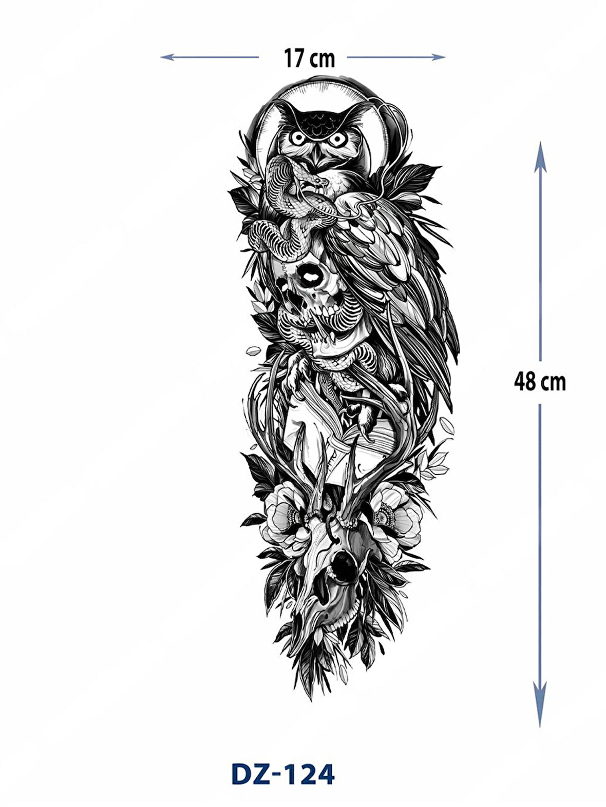 Baykuş 1 Hafta Kalıcı Tam Kol Bacak Yapıştırma Geçici Dövme 46 CM