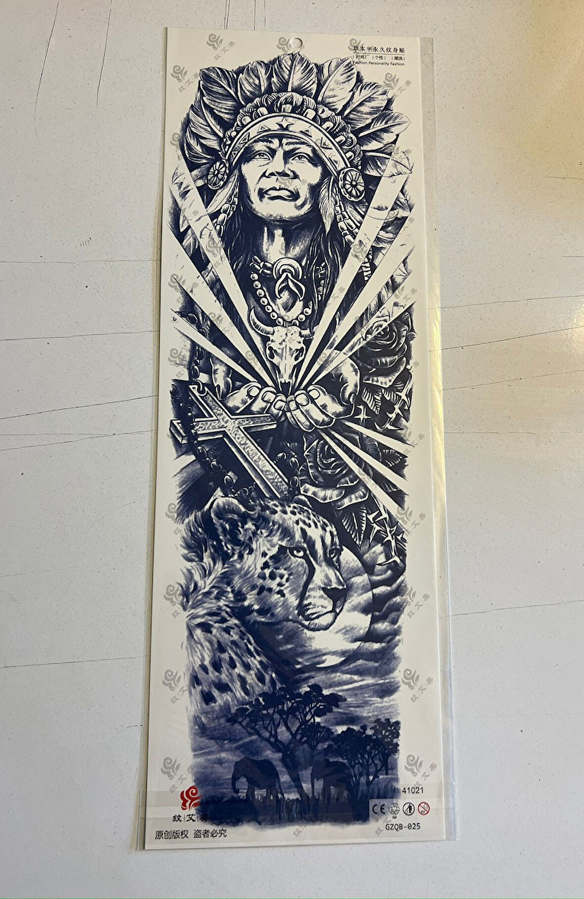 Kızıl Derili 3 Hafta Kalıcı Tam Kol Bacak Kaplama Yapıştırma Geçici Dövme 46 CM