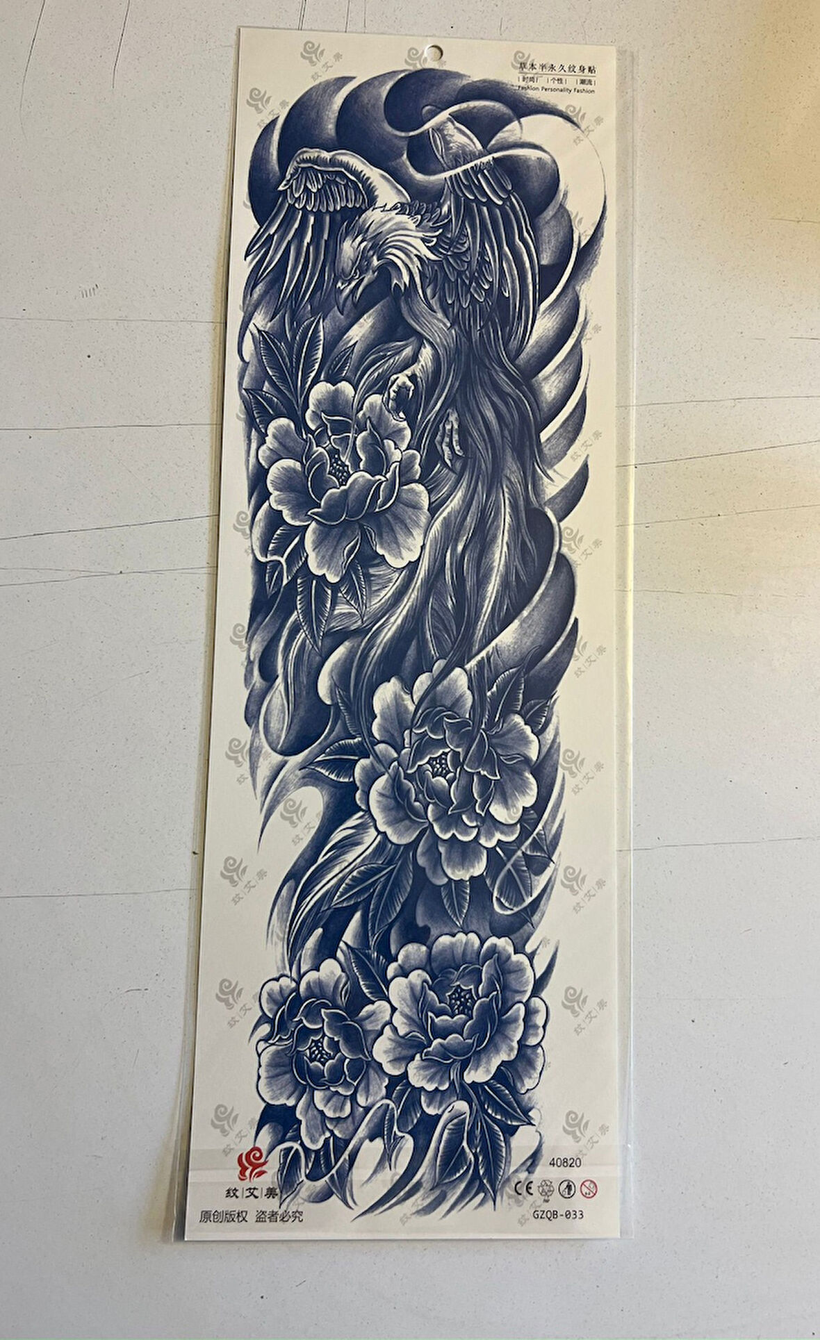 Kartal Çiçek 3 Hafta Kalıcı Tam Kol Bacak Kaplama Yapıştırma Geçici Dövme 46 CM