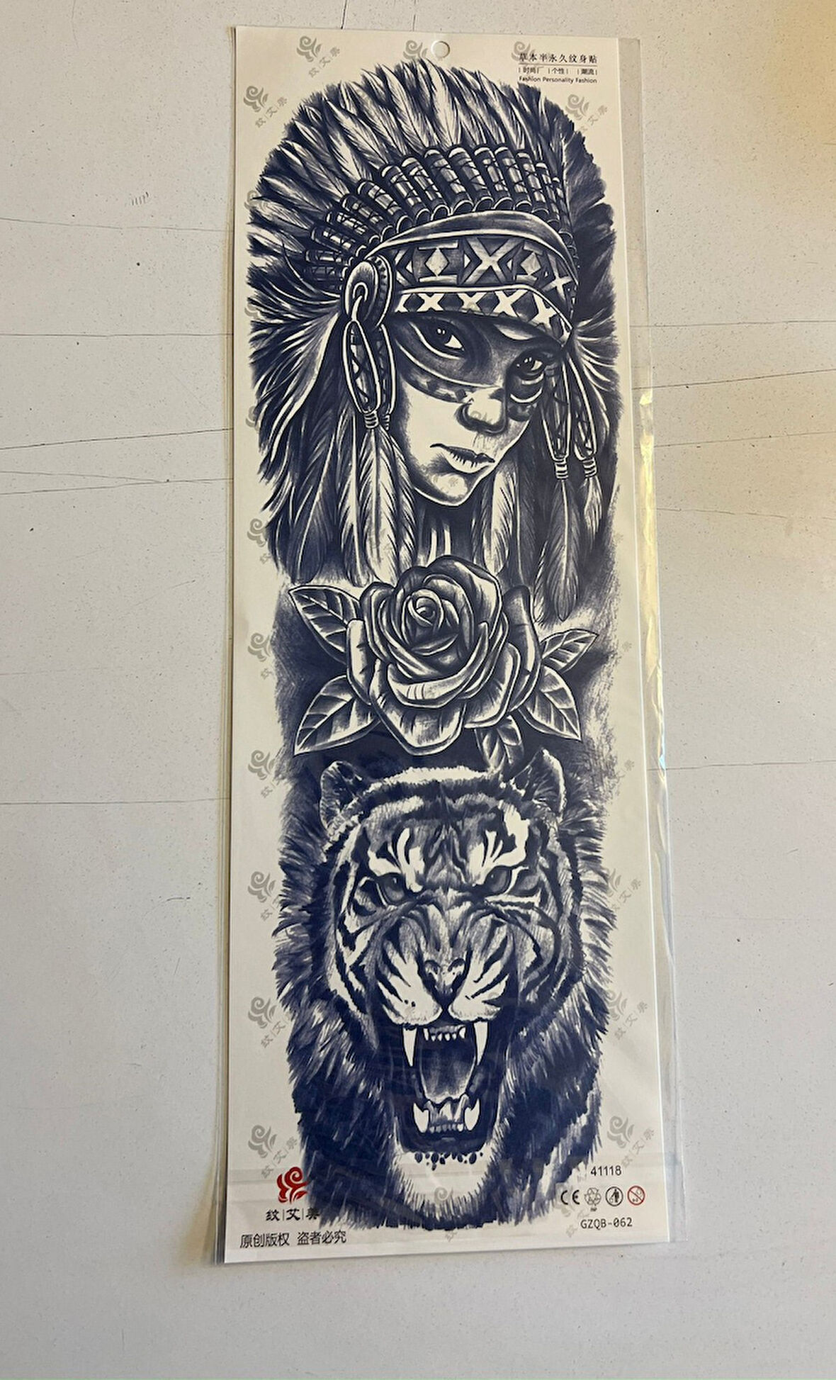 Kızıl Derili 3 Hafta Kalıcı Tam Kol Bacak Kaplama Yapıştırma Geçici Dövme 46 CM