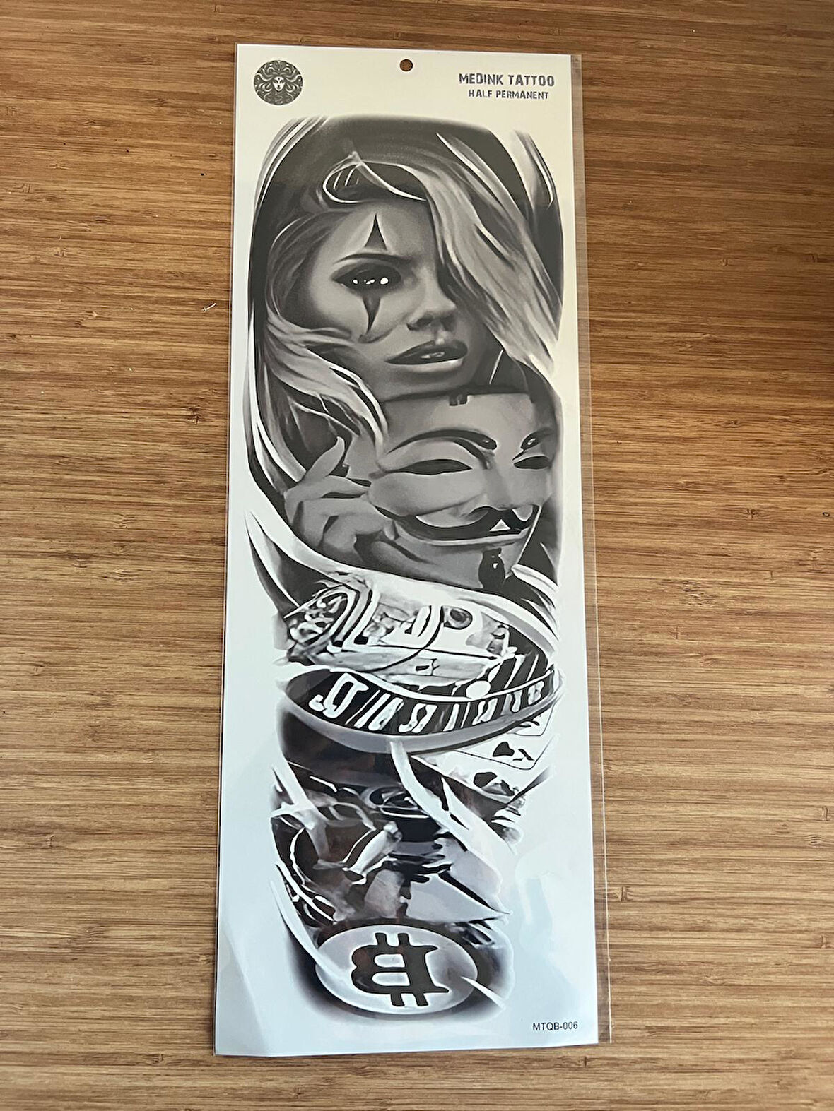 Maske 1 Hafta Kalıcı Tam Kol Bacak Yapıştırma Geçici Dövme 46 CM