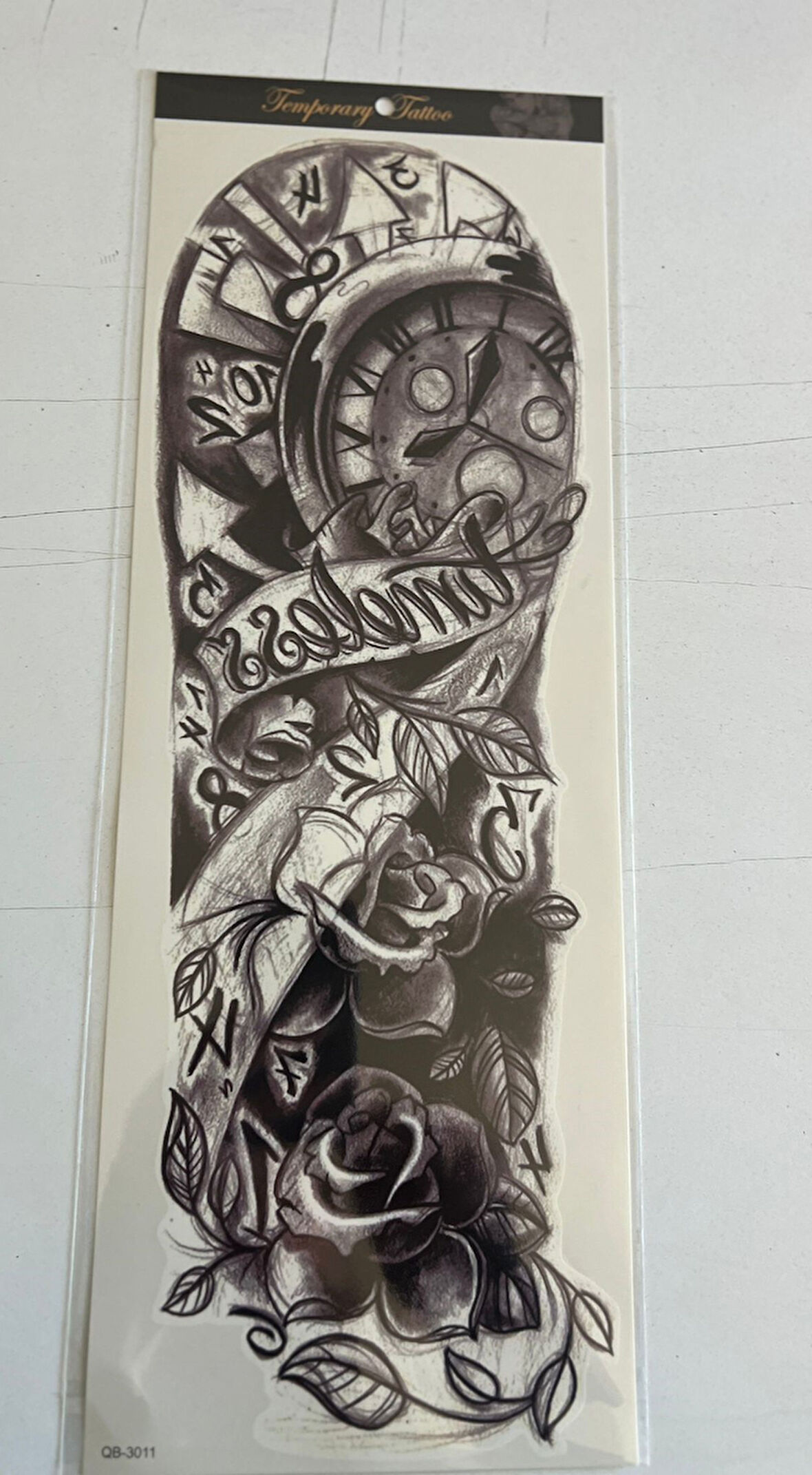 Saat Gül 1 Hafta Kalıcı Tam Kol Kaplama Bacak Yapıştırma Geçici Dövme 46 CM