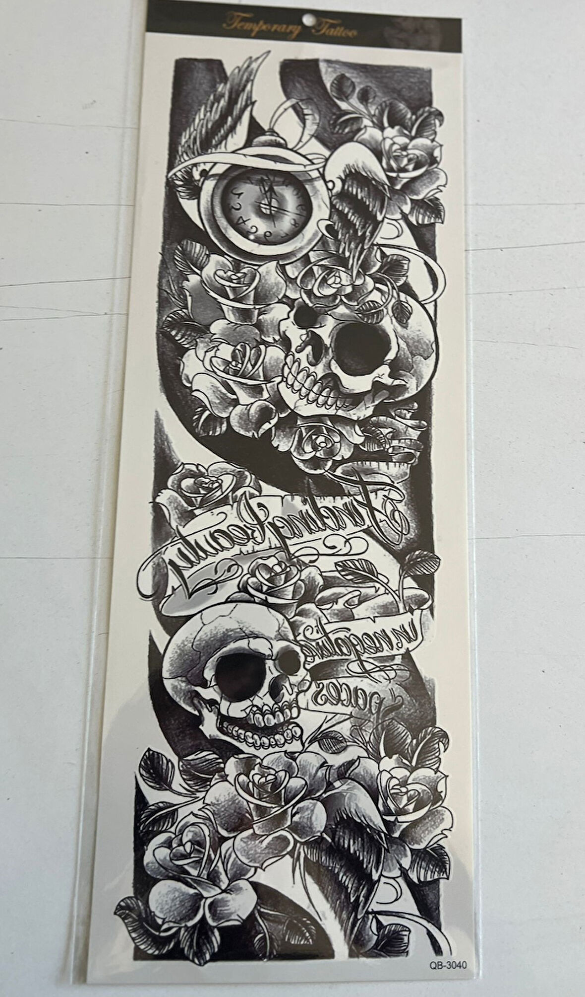 İskelet Gül 1 Hafta Kalıcı Tam Kol Kaplama Bacak Yapıştırma Geçici Dövme 46 CM