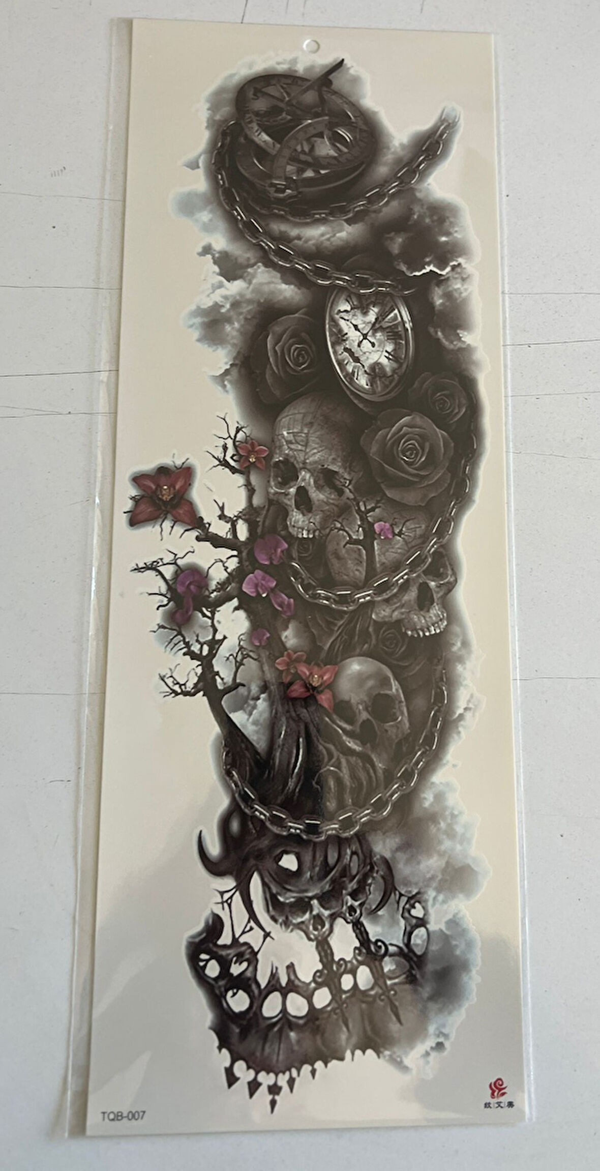 Zincirli Kuru Kafa 1 Hafta Kalıcı Tam Kol Bacak Yapıştırma Geçici Dövme 46 CM