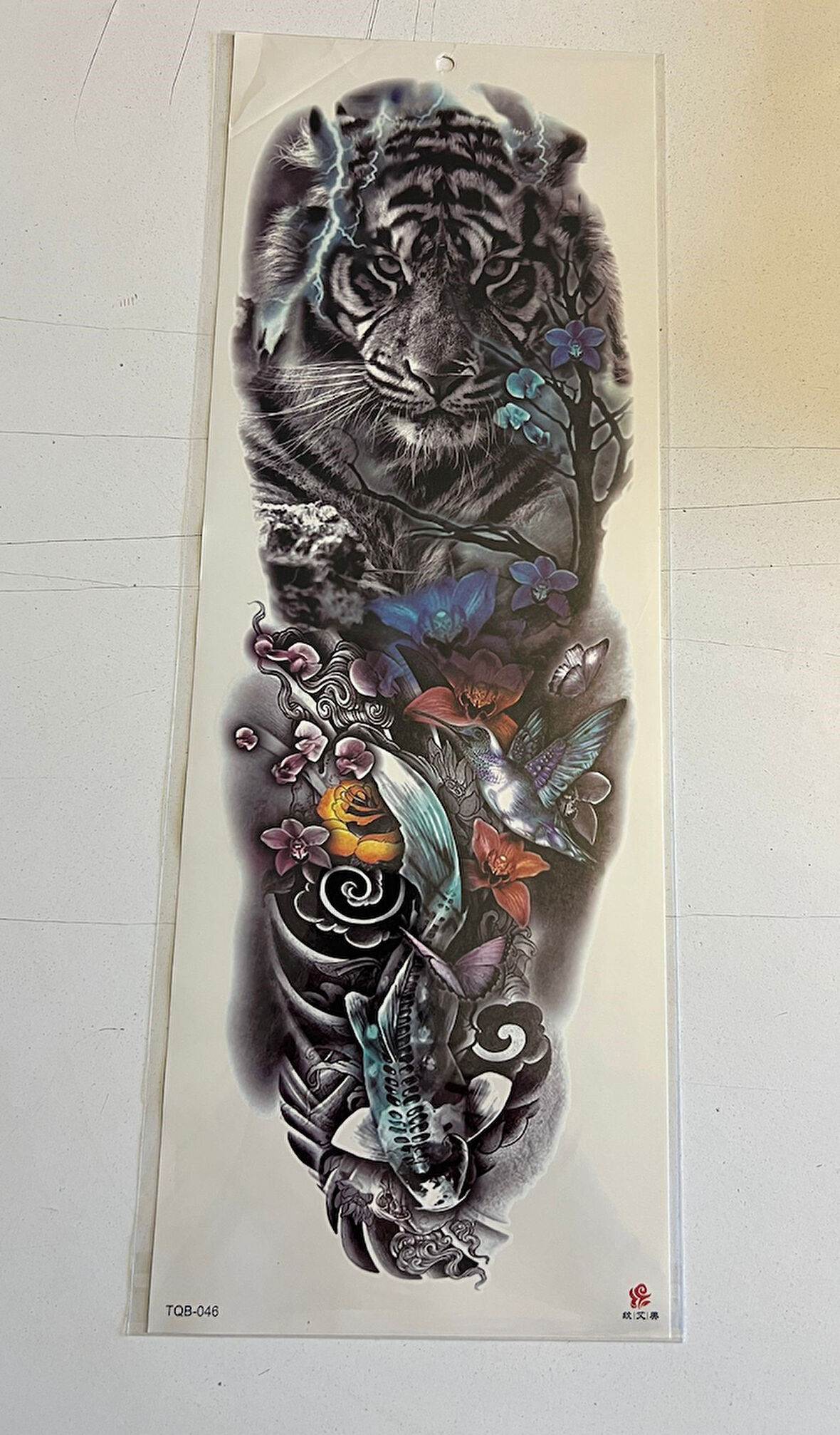 Çiçekli Aslan 1 Hafta Kalıcı Tam Kol Bacak Yapıştırma Geçici Dövme 46 CM