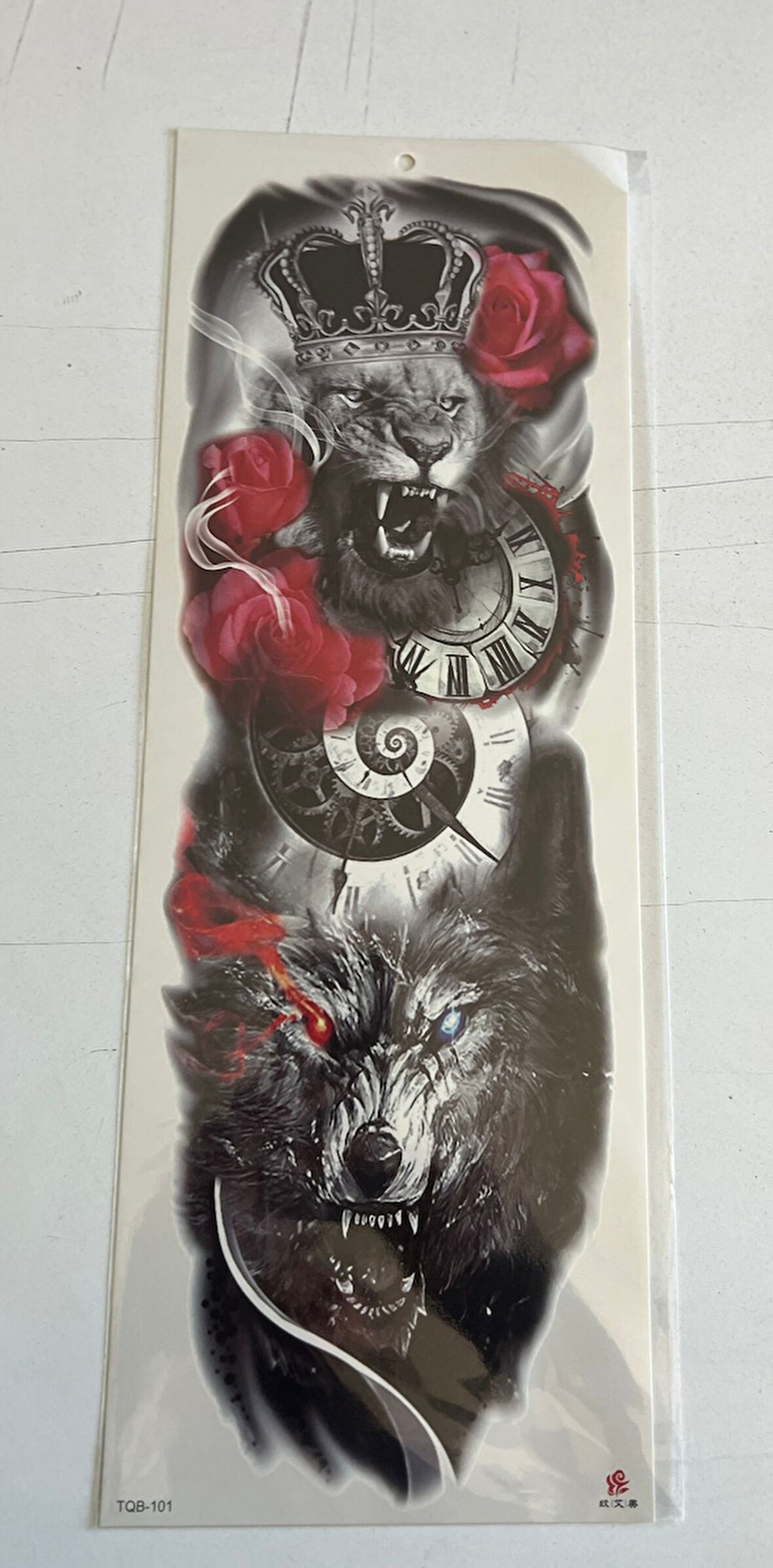 Aslan Kurt 1 Hafta Kalıcı Tam Kol Kaplama Bacak Yapıştırma Geçici Dövme 46 CM