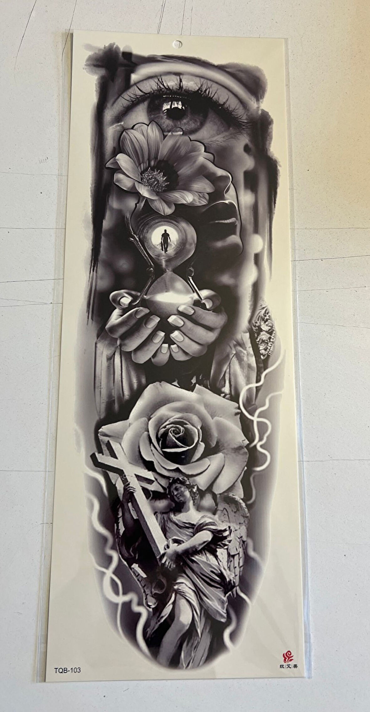 Gül ve Göz 1 Hafta Kalıcı Tam Kol Bacak Yapıştırma Geçici Dövme 46 CM