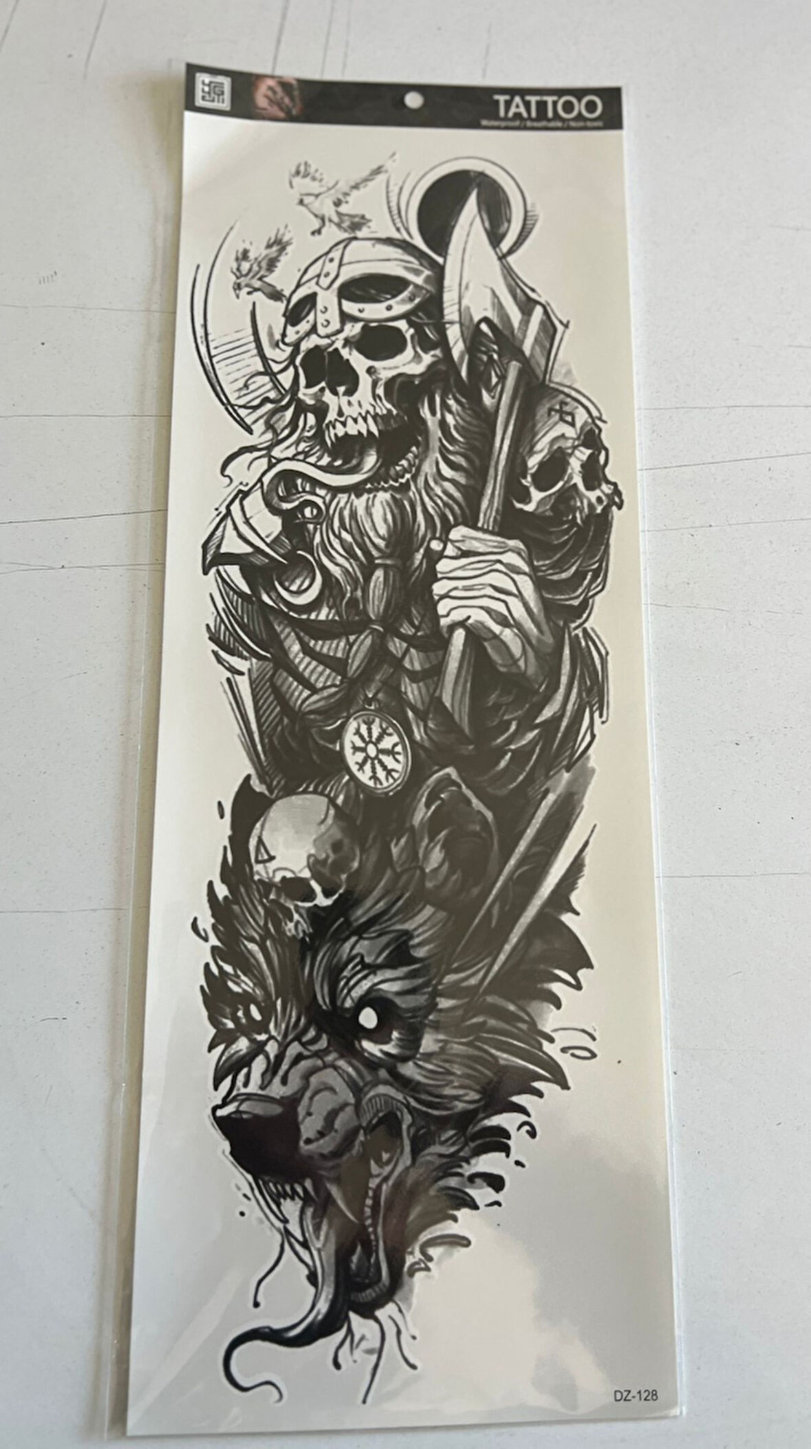 Baltalı Kuru Kafa 1 Hafta Kalıcı Tam Kol Bacak Yapıştırma Geçici Dövme 46 CM