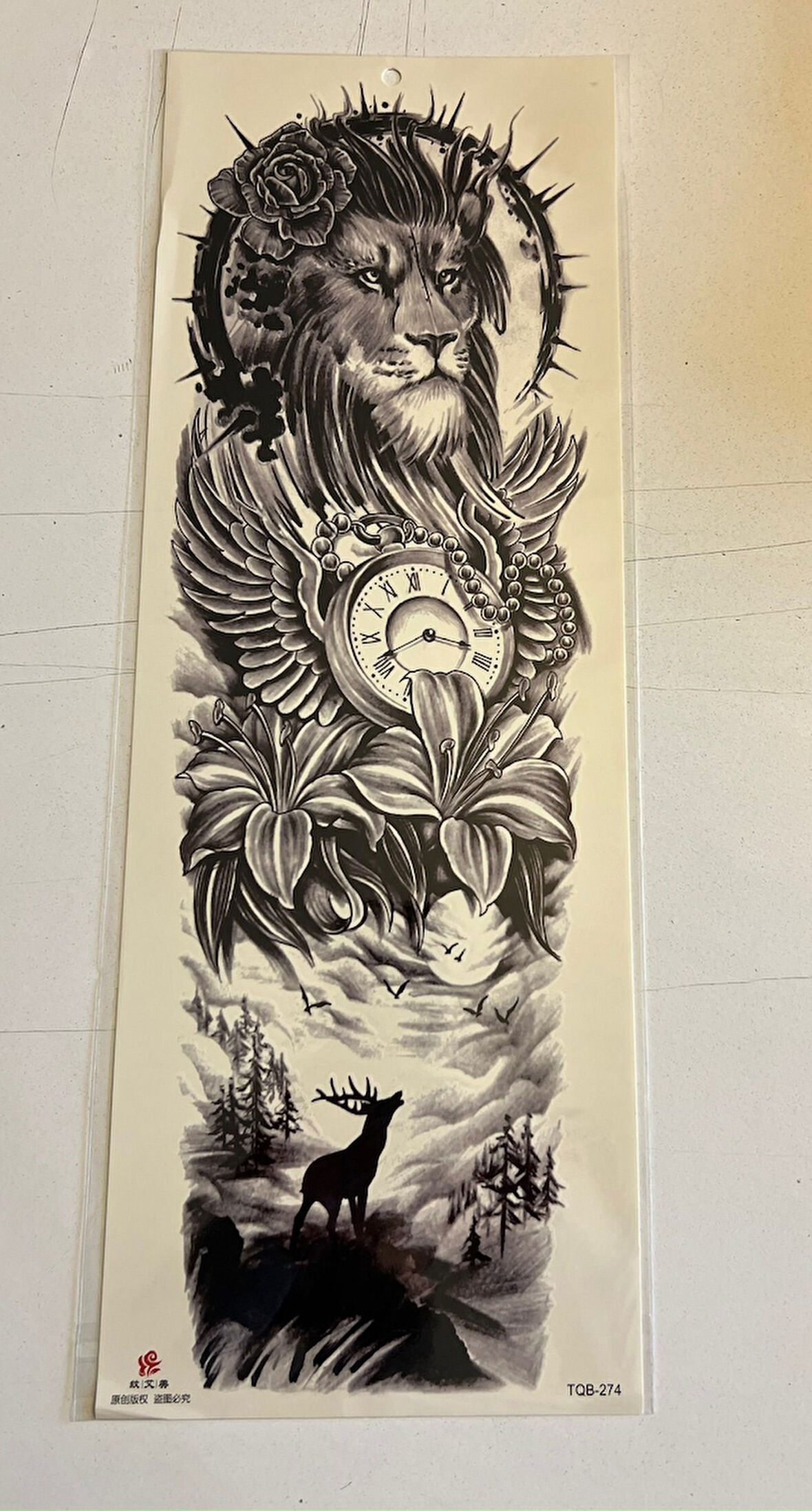 Aslan Geyik 1 Hafta Kalıcı Tam Kol Bacak Yapıştırma Geçici Dövme 46 CM