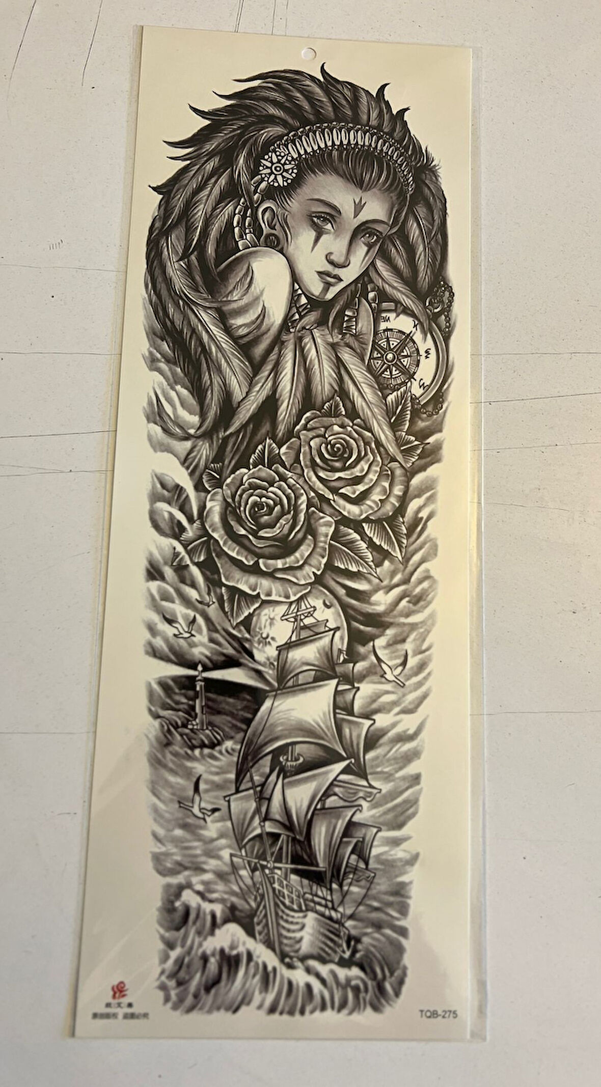 Gemi Kız 1 Hafta Kalıcı Tam Kol Kaplama Bacak Yapıştırma Geçici Dövme 46 CM