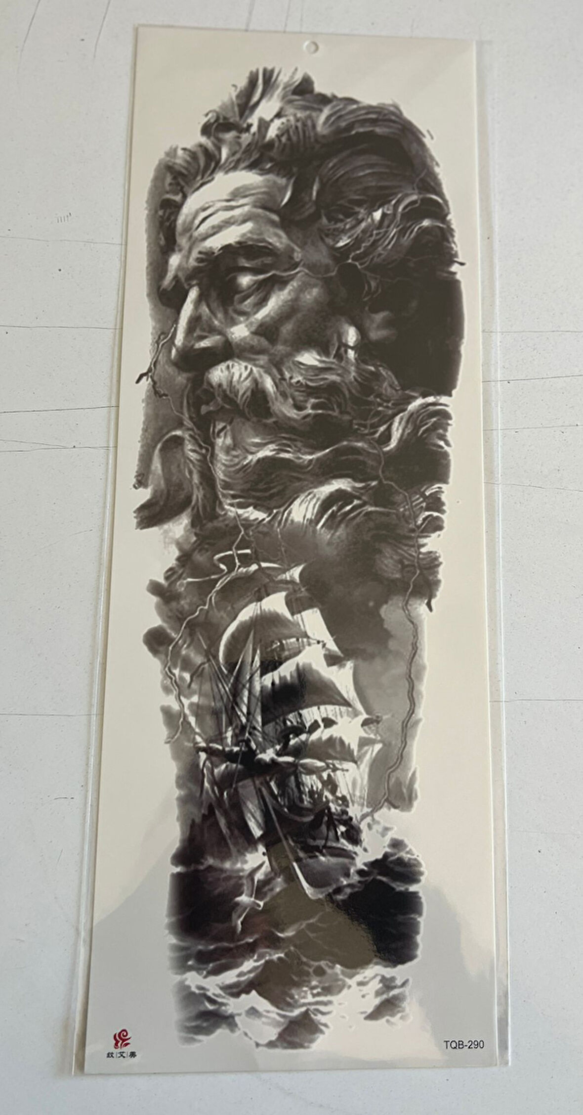 Deniz Tanrısı 1 Hafta Kalıcı Tam Kol Bacak Yapıştırma Geçici Dövme 46 CM