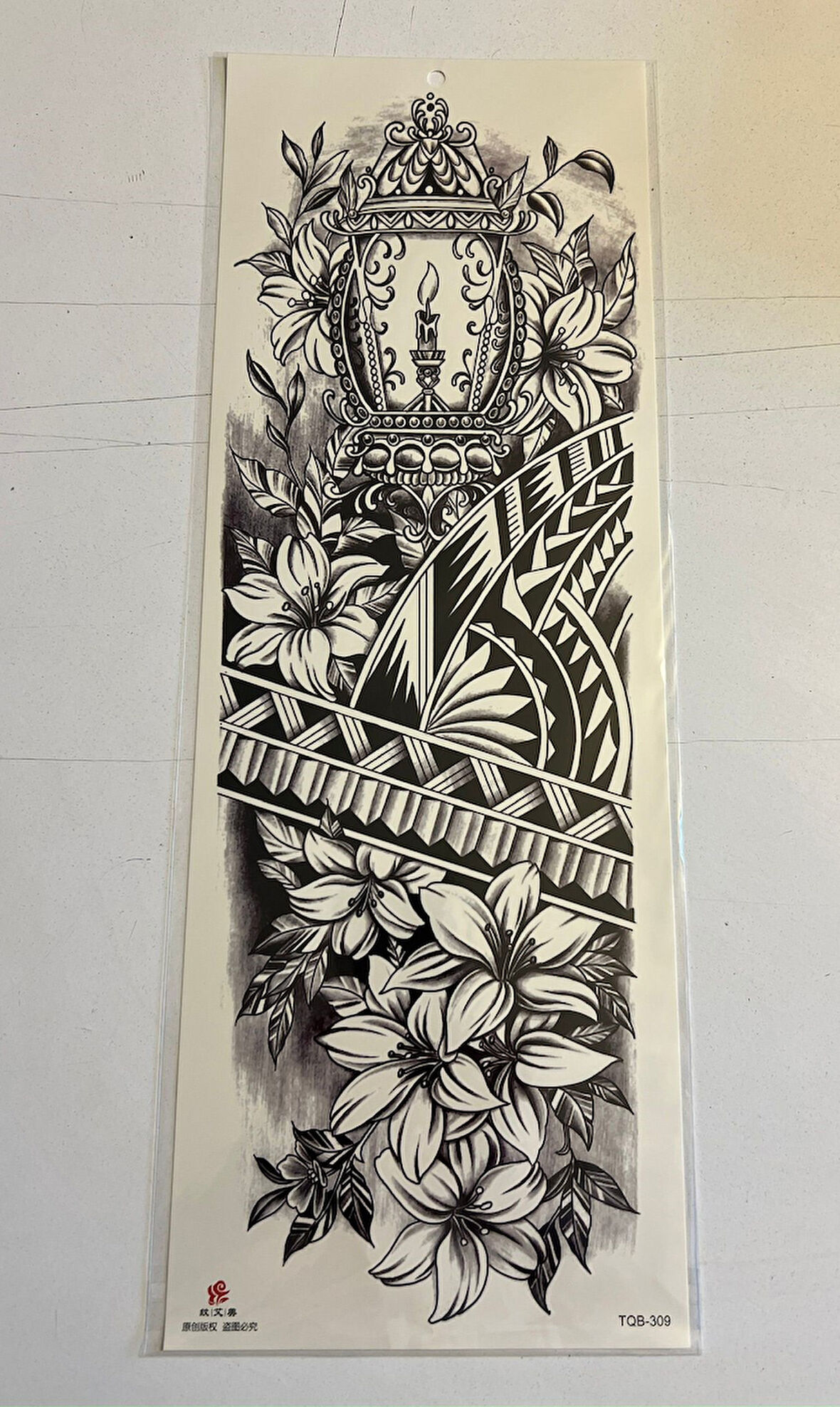 Tribal Çiçek 1 Hafta Kalıcı Tam Kol Bacak Yapıştırma Geçici Dövme 46 CM