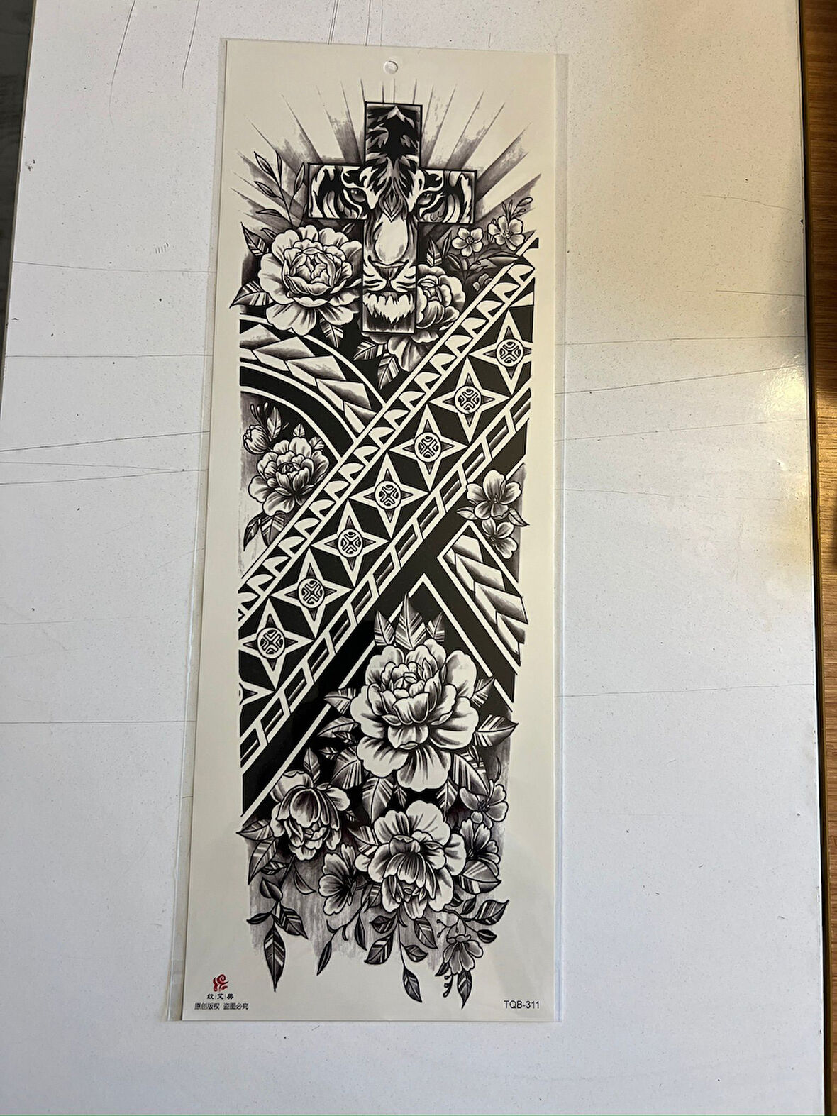 Haç Çiçek 1 Hafta Kalıcı Tam Kol Bacak Yapıştırma Geçici Dövme 46 CM