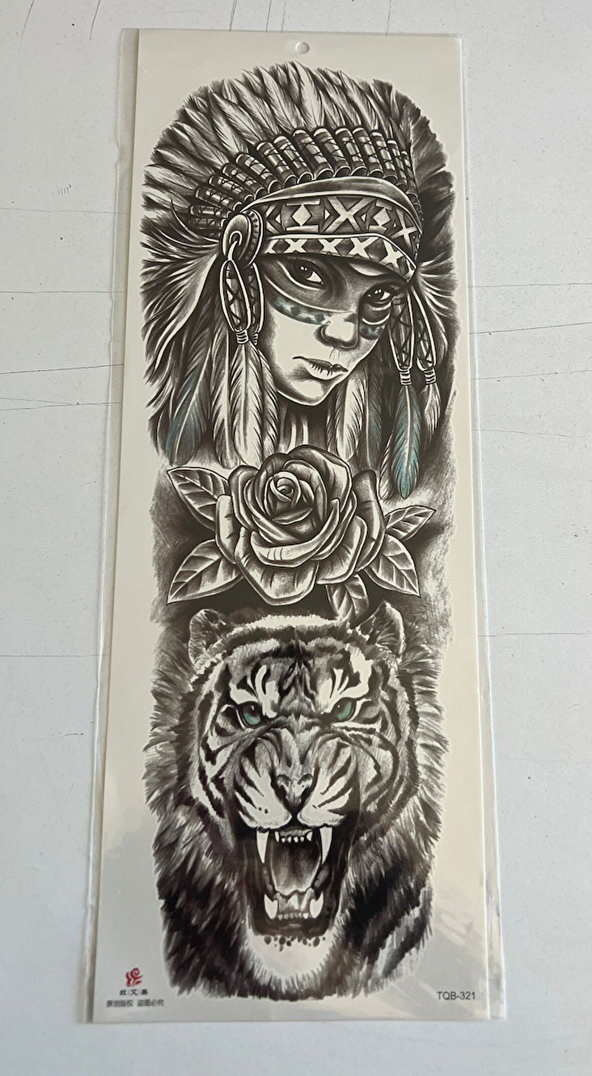 Kızıl Derili Kaplan 1 Hafta Kalıcı Tam Kol Kaplama Bacak Yapıştırma Geçici Dövme 46 CM