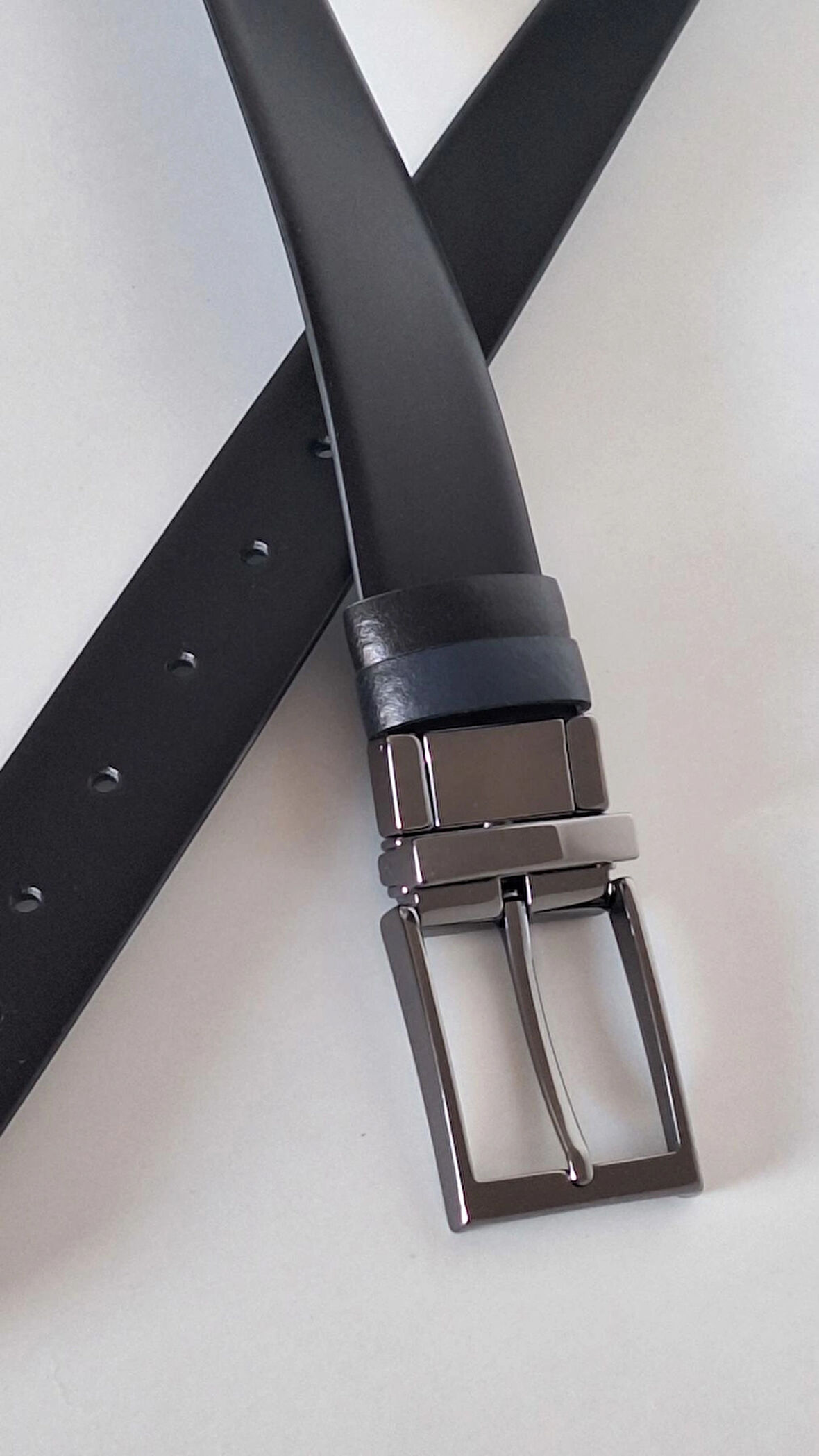 DARKWOOD KLASİK DERİ ERKEK KEMER-ÇİFT TARAFLI KULLANIM-HAKİKİ DERİ-SİYAH/LACİVERT