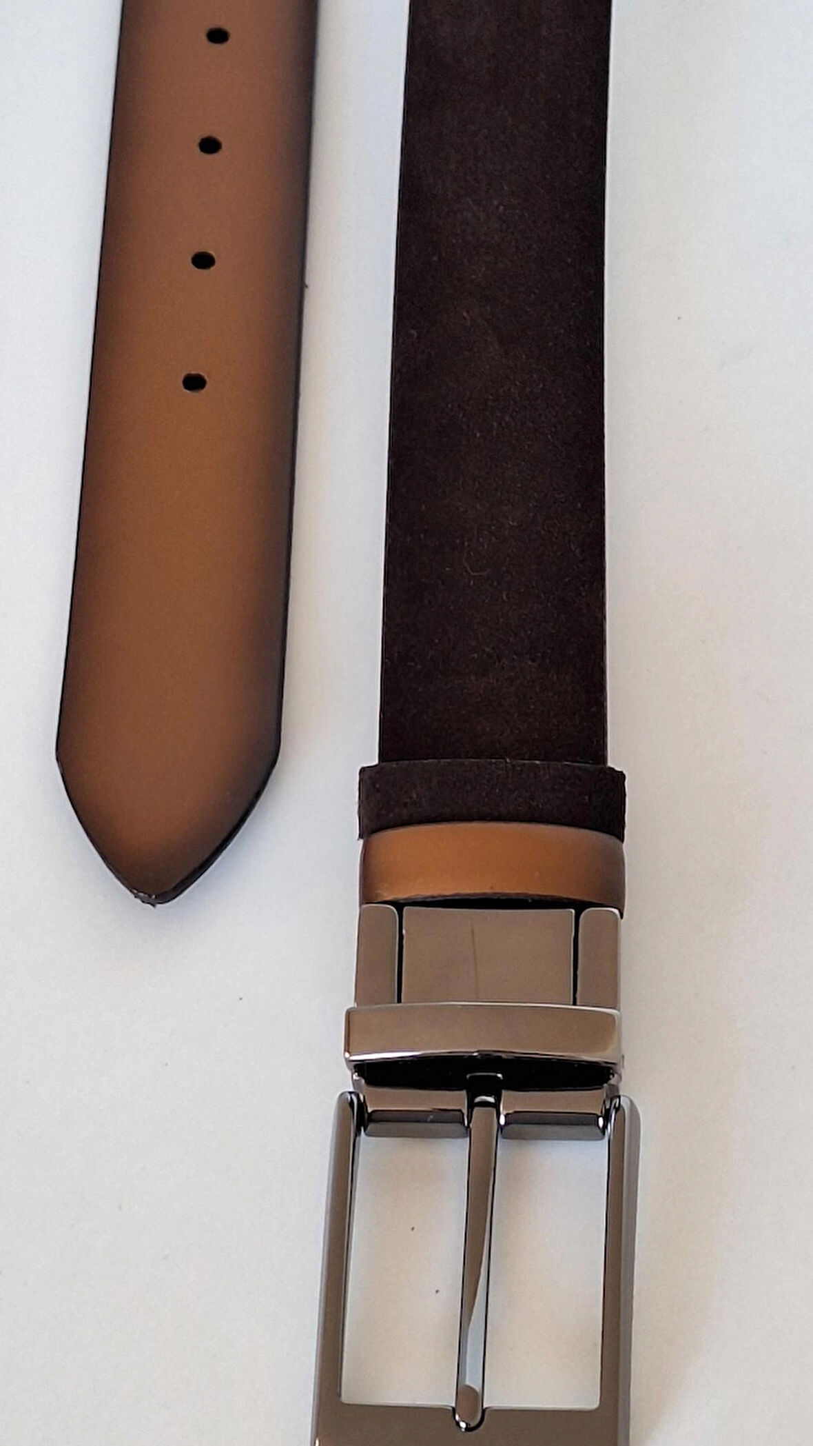 DARKWOOD KLASİK DERİ ERKEK KEMER-ÇİFT TARAFLI KULLANIM-HAKİKİ DERİ/SÜET-TABA DERİ/KAHVE SÜET