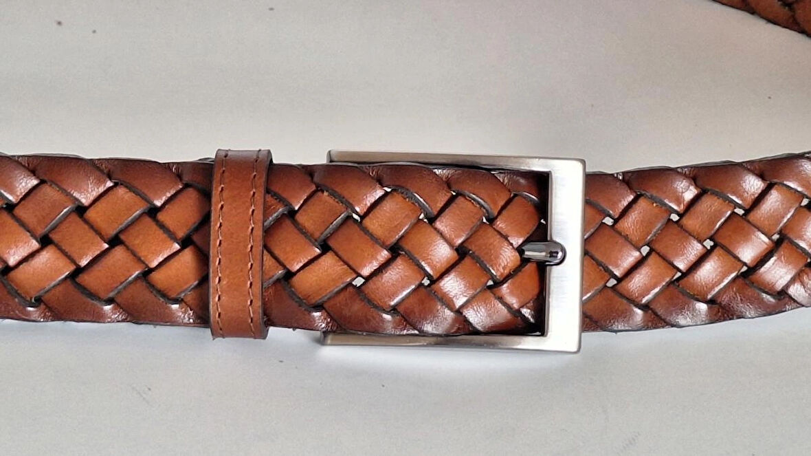 DARKWOOD SPOR/KLASİK ERKEK KEMER-HAKİKİ DERİ-EL ÖRGÜSÜ-TABA RENK