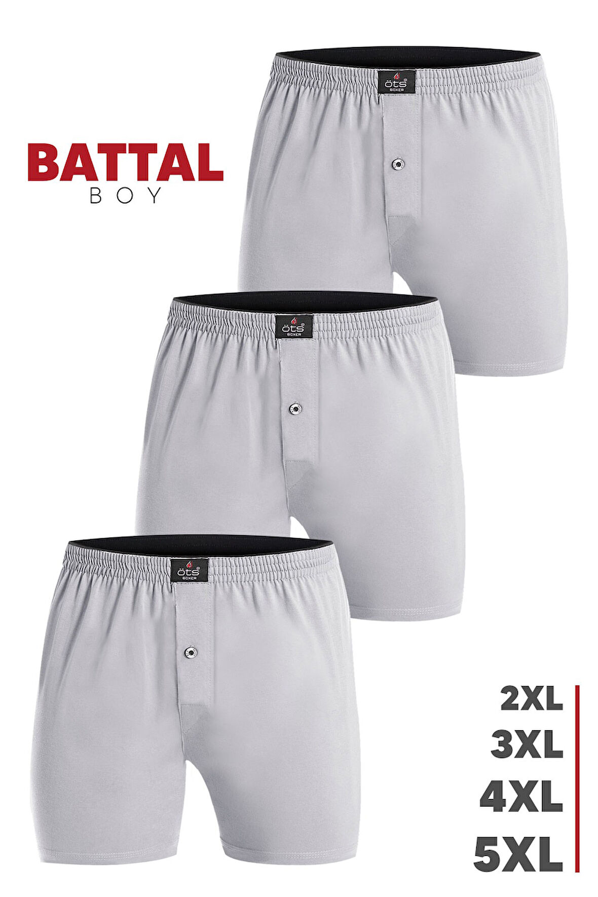 Öts Erkek Boxer Battal Boy 3'lü Düğmeli, Süprem Kumaş (%100 Pamuk)