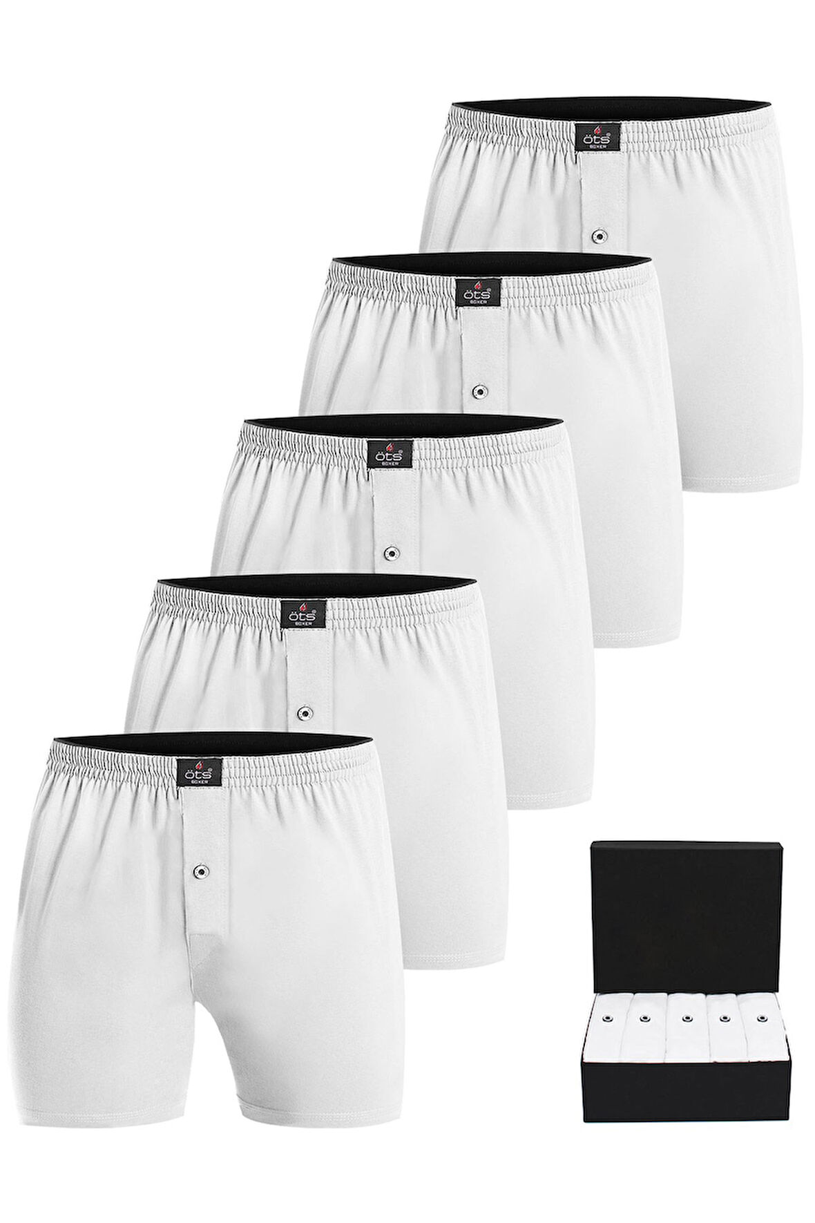 Öts Premium 5'li Erkek Boxer Düğmeli, Süprem Hediye Kutulu, %100 Pamuk, Ultra Yumuşak Kumaş, Rahat