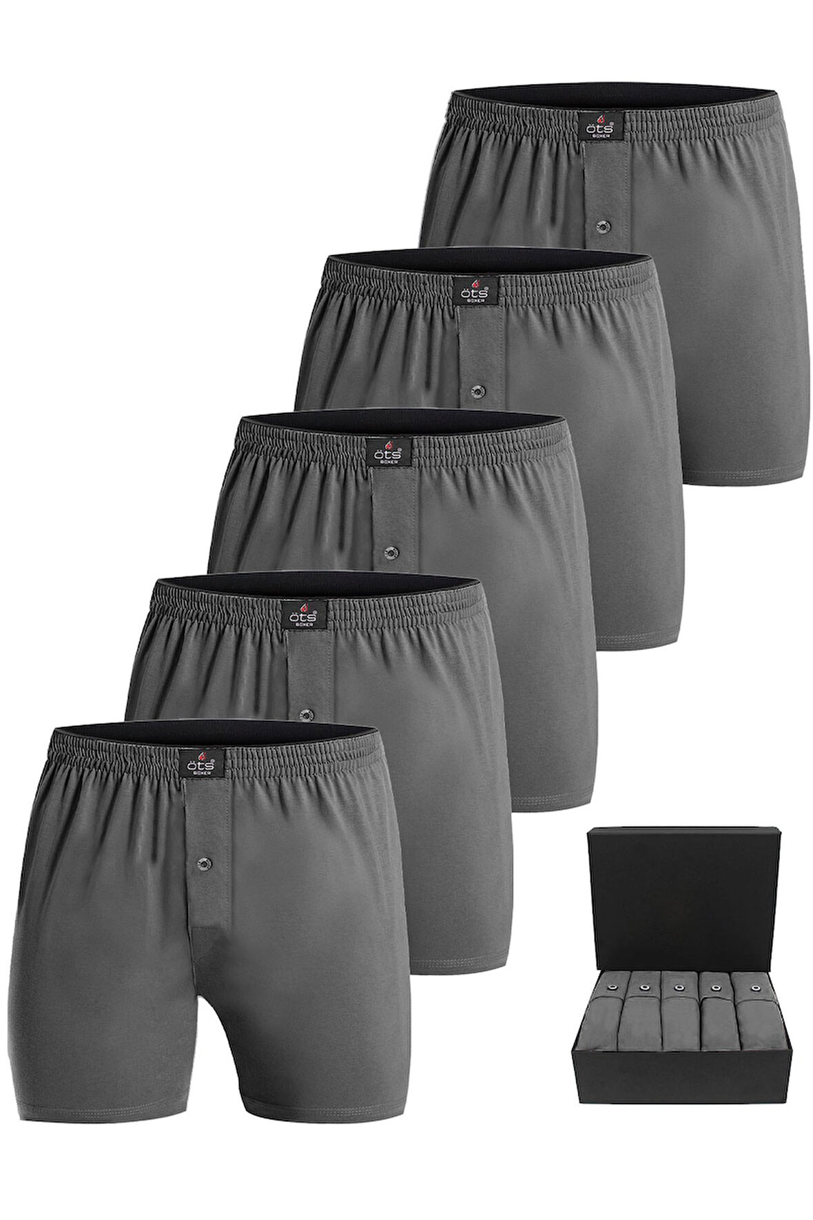 Öts Premium 5'li Erkek Boxer Düğmeli, Süprem Hediye Kutulu, %100 Pamuk, Ultra Yumuşak Kumaş, Rahat