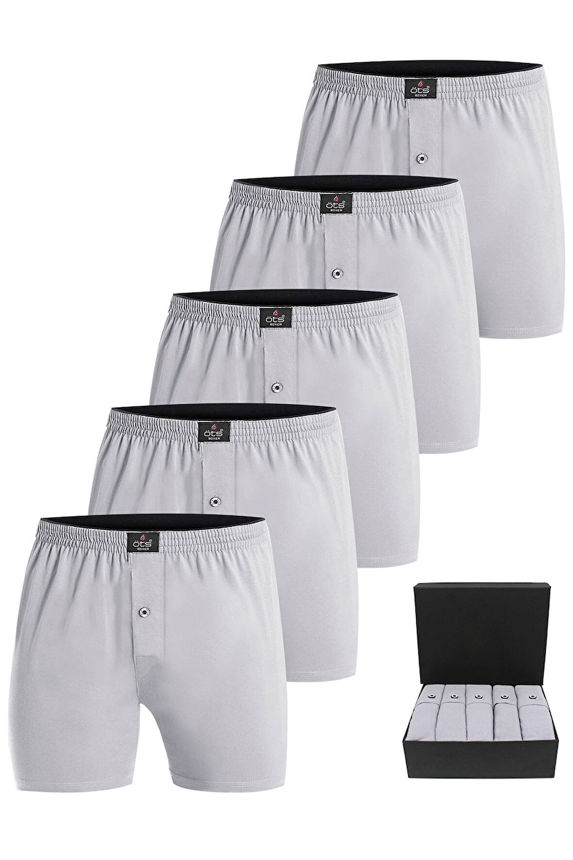 Öts Premium 5'li Erkek Boxer Düğmeli, Süprem Hediye Kutulu, %100 Pamuk, Ultra Yumuşak Kumaş, Rahat