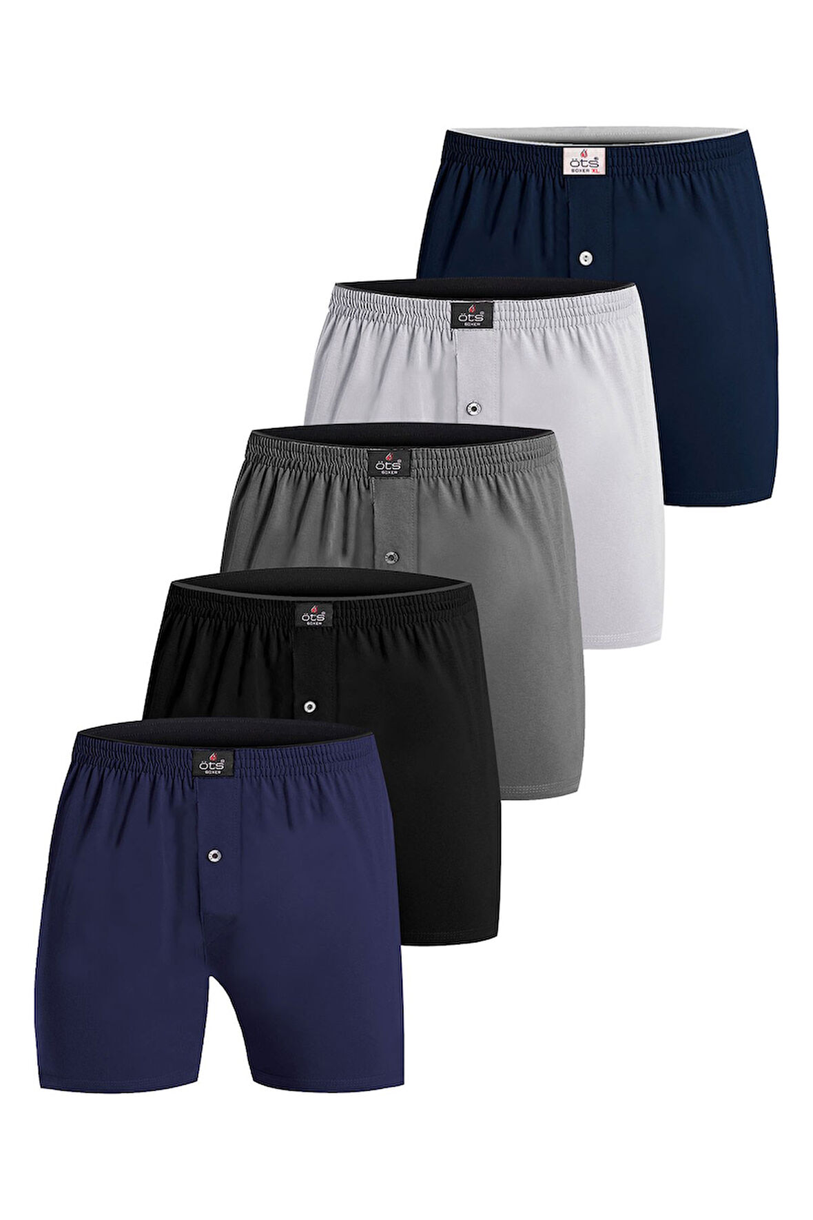 Öts Premium 5'li Erkek Boxer Düğmeli, Süprem -  Hediye Kutulu, %100 Pamuk, Ultra Yumuşak Kumaş, Raha