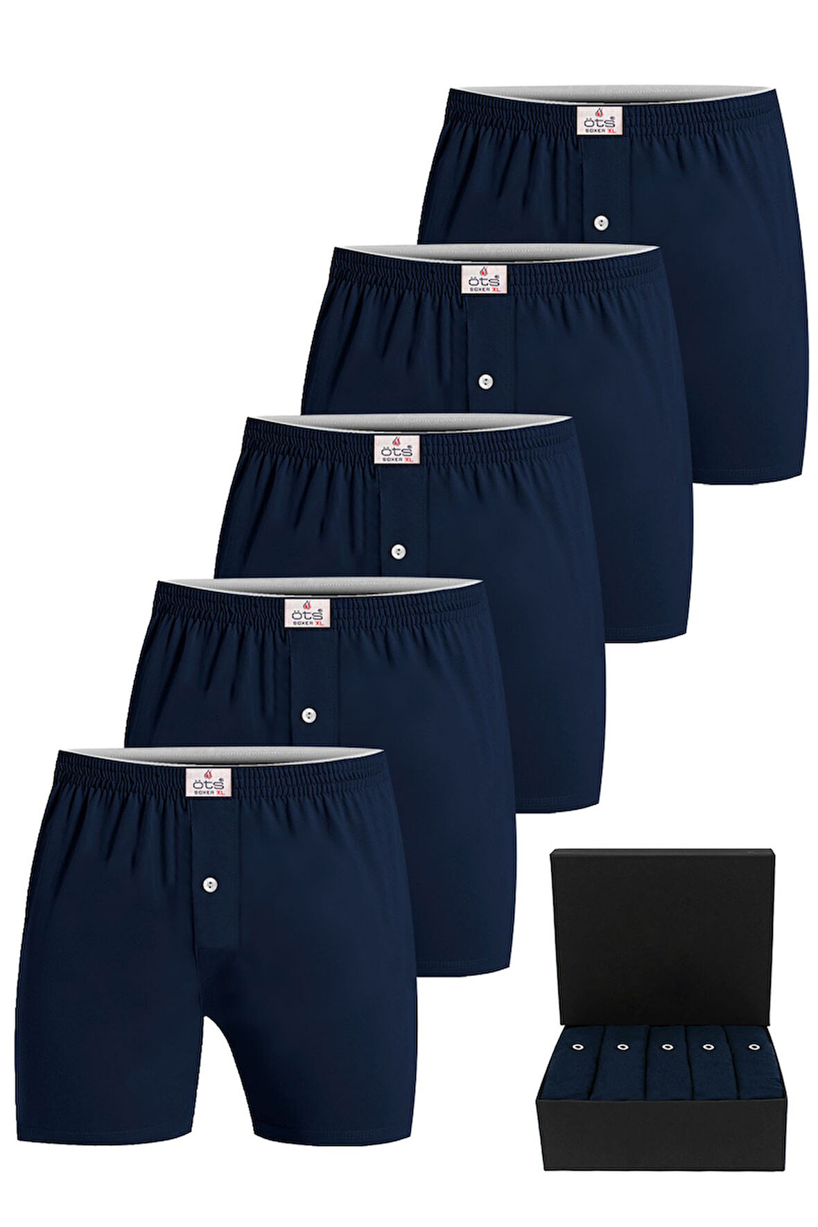 Öts Premium 5'li Erkek Boxer Düğmeli, Süprem Hediye Kutulu, %100 Pamuk, Ultra Yumuşak Kumaş, Rahat