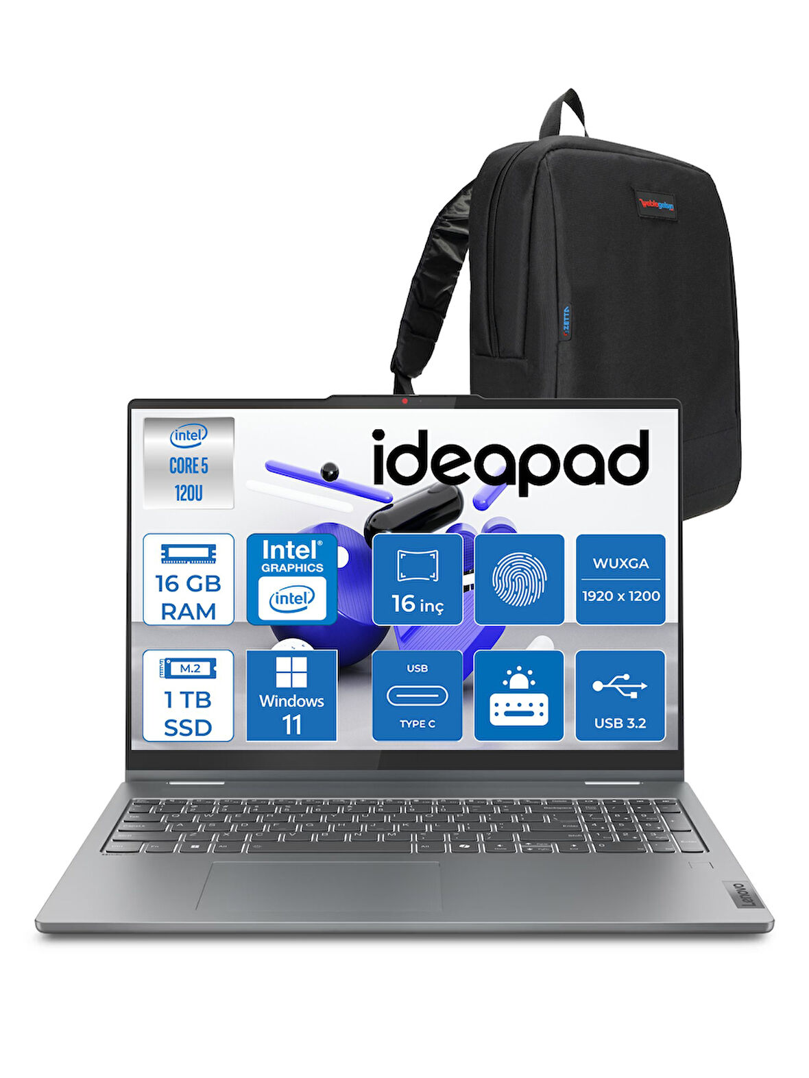 Lenovo ıdeapad 5 16IRU9 Intel® Core™ 5 120U 16GB 1tb SSD 16" Wuxga 300NITS Dokunmatik W11HOME Taşınabilir Bilgisayar+Lenovo Pen 883DU0053TR06+ZETTAÇANTA