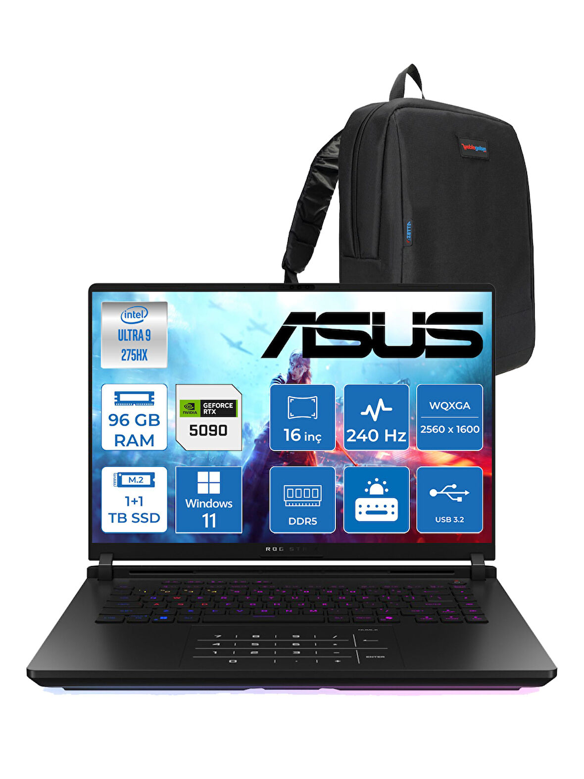 Asus Rog Strix Scar 16 G635LX-RW145 Ultra 9 275HX Aı 96GB GB 1tb Ssd+1tbssd 24GB/RTX5090 Gddr7 175W 16" Wqxga 240Hz 3ms 1200NITS WIN11HOME Gaming Laptop WRW14536+ZETTAÇANTA