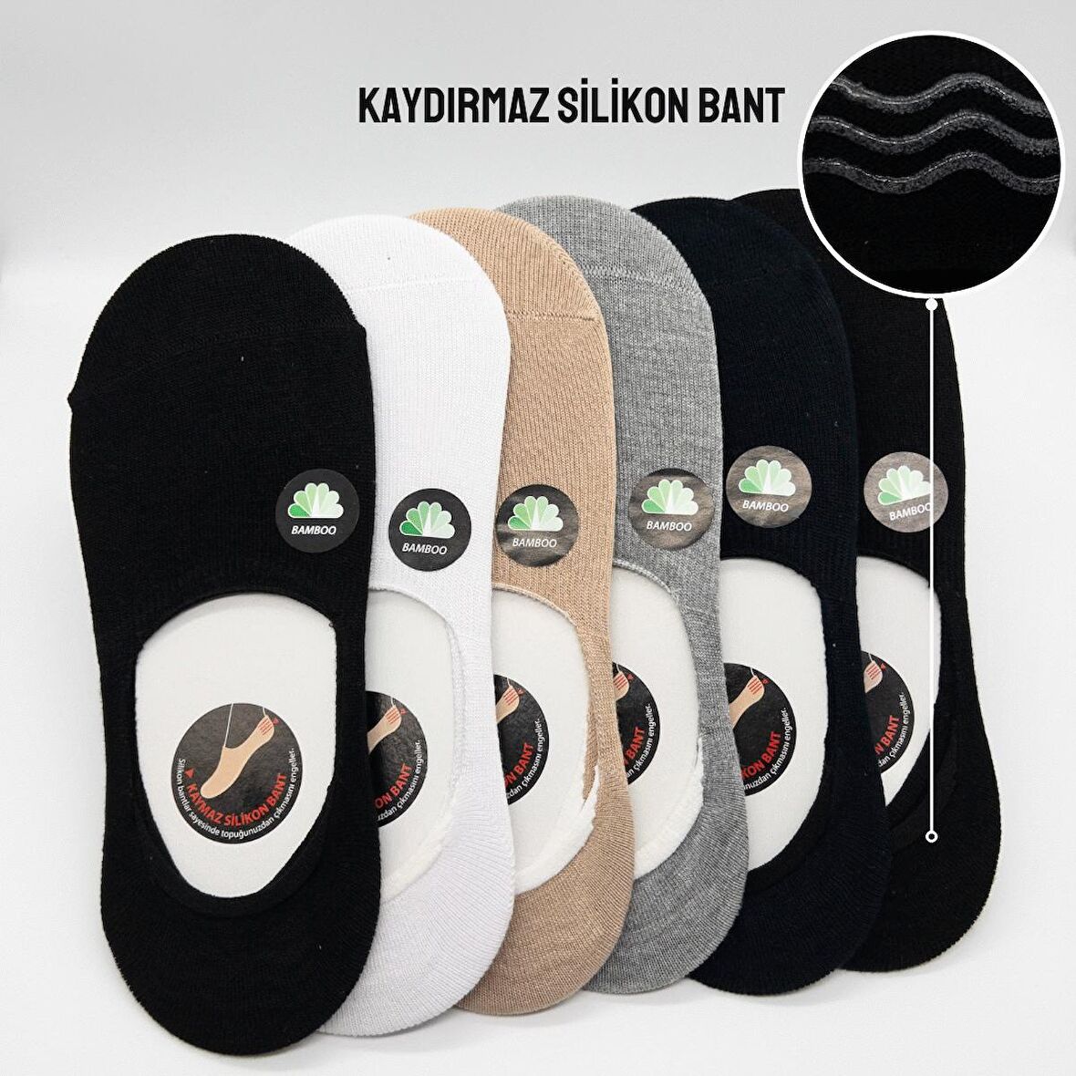 CİHO SOCKS 12 Çift KADIN Bambu Kaydırmaz Tabanlı Dikişsiz Babet  Çorap