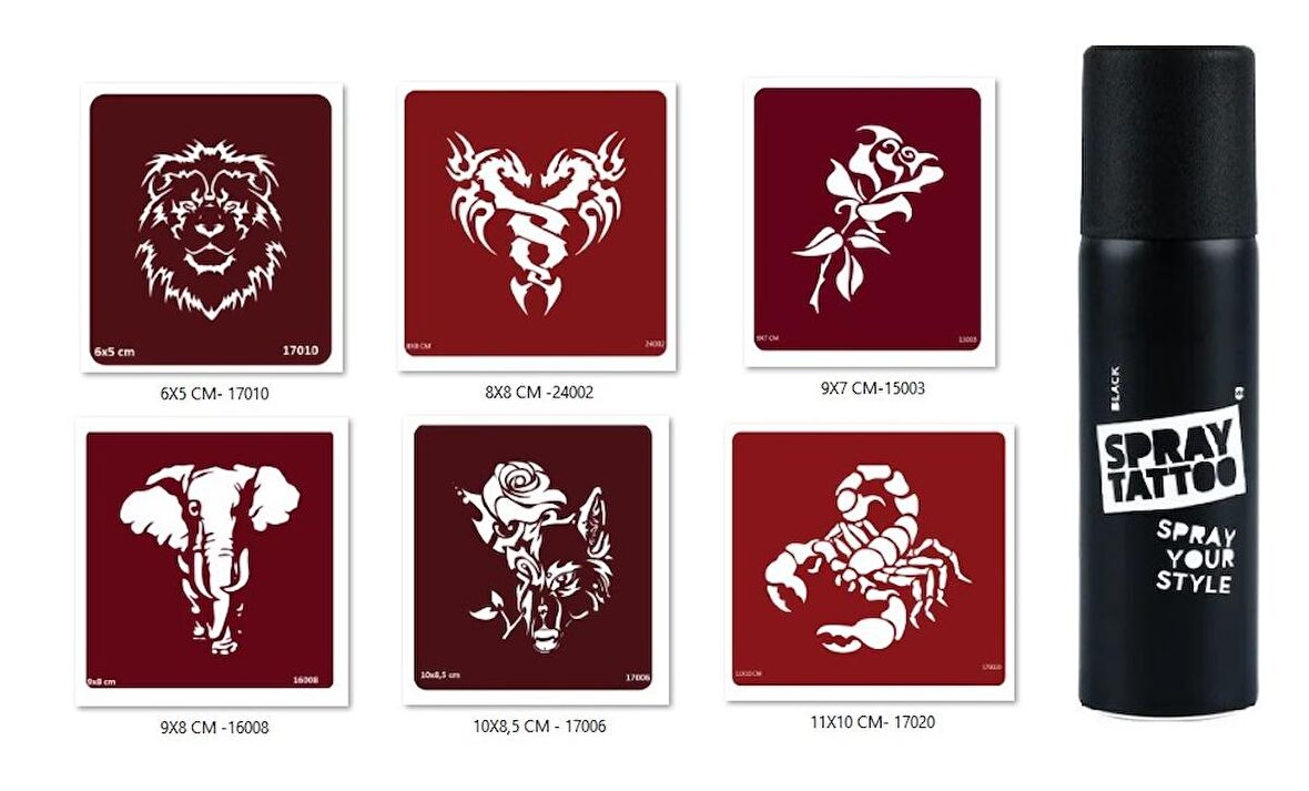 Aslan Fil Spray Tattoo Geçici Sprey Dövme Seti